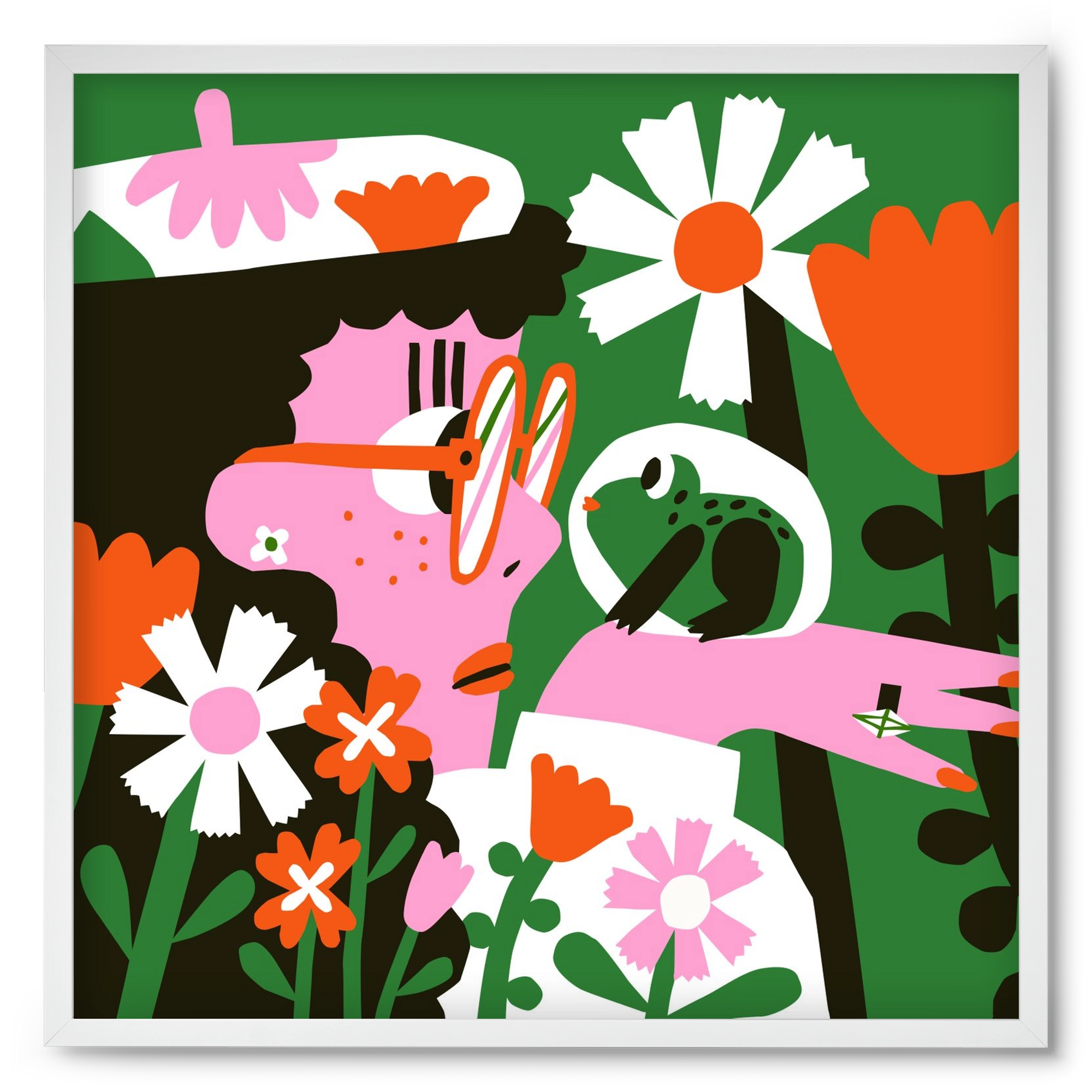 Frog in the garden, 50x50 cm (50x50 cm), Fehér keret