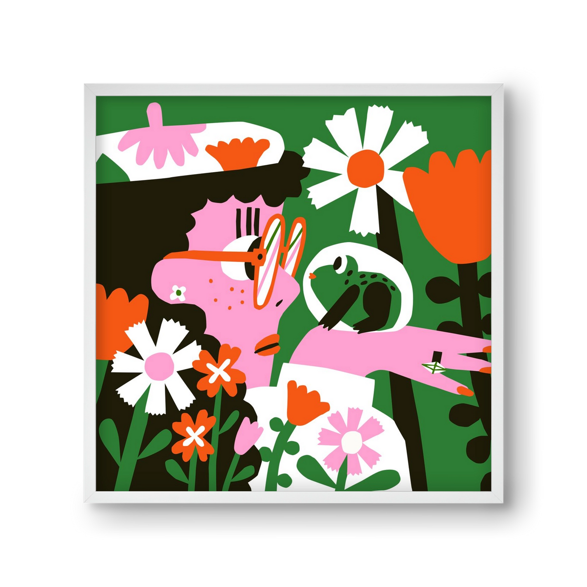 Frog in the garden, 30x30 cm (30x30 cm), Fehér keret