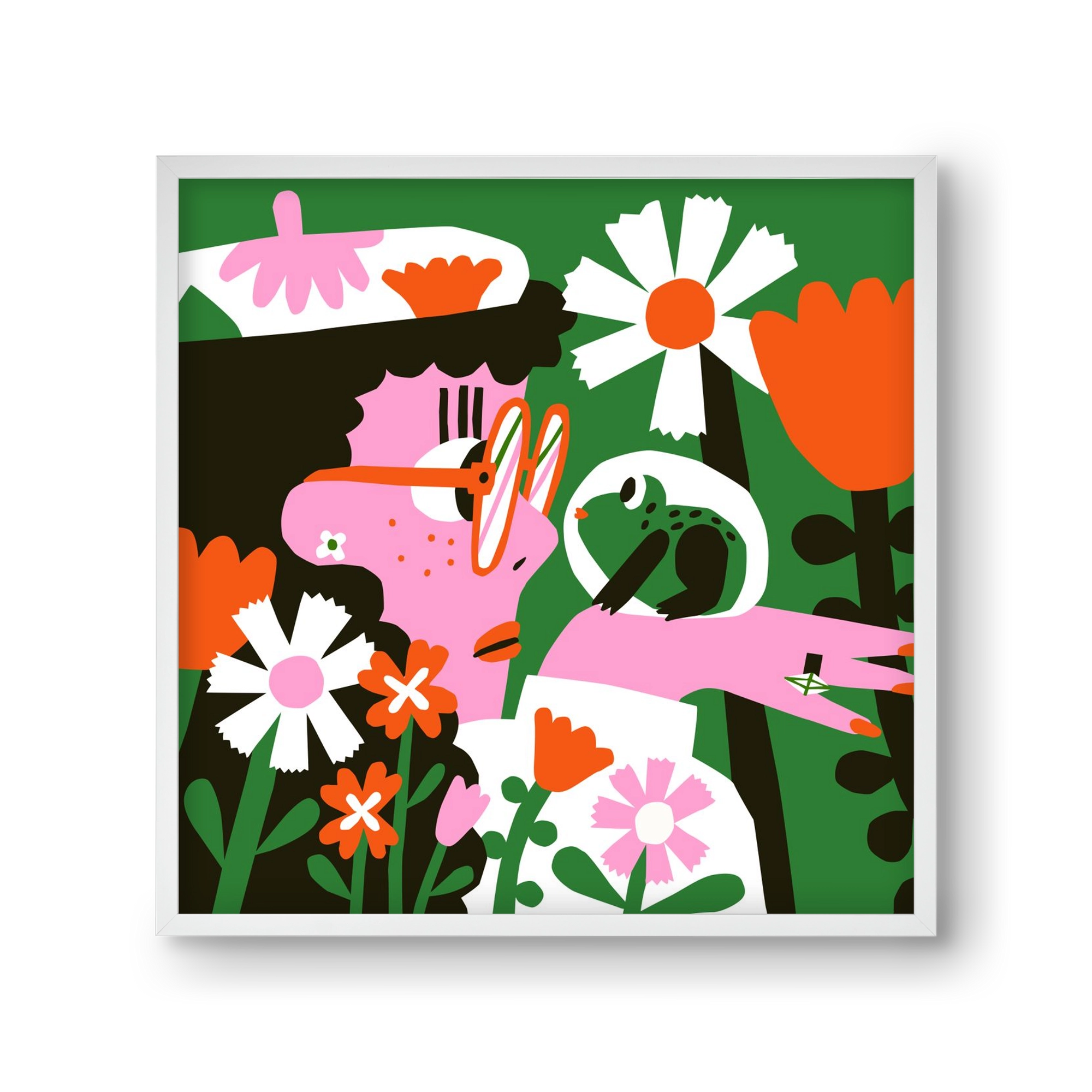 Frog in the garden, 30x30 cm (30x30 cm), Fehér keret