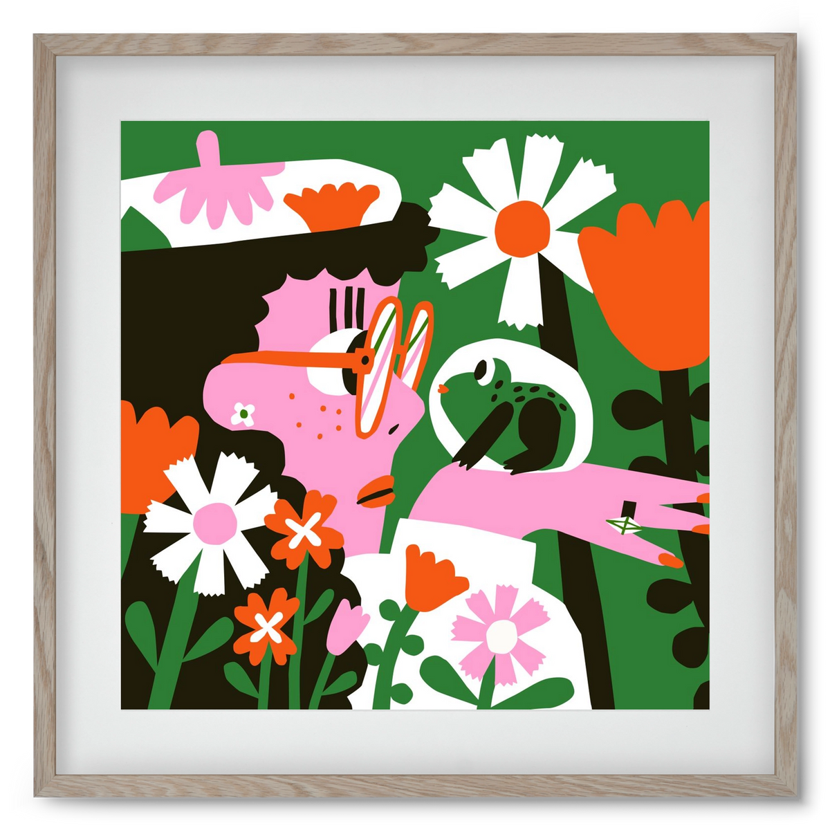 Frog in the garden, 50x50 cm (40x40 cm), Tölgy keret, paszpartuval