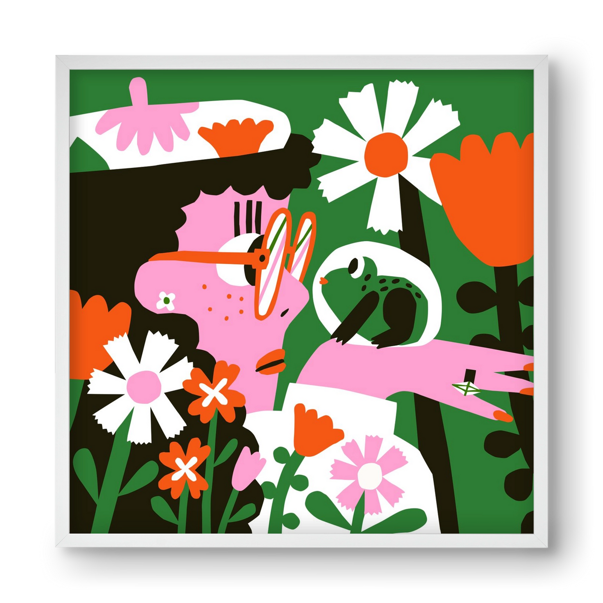 Frog in the garden, 40x40 cm (40x40 cm), Fehér keret