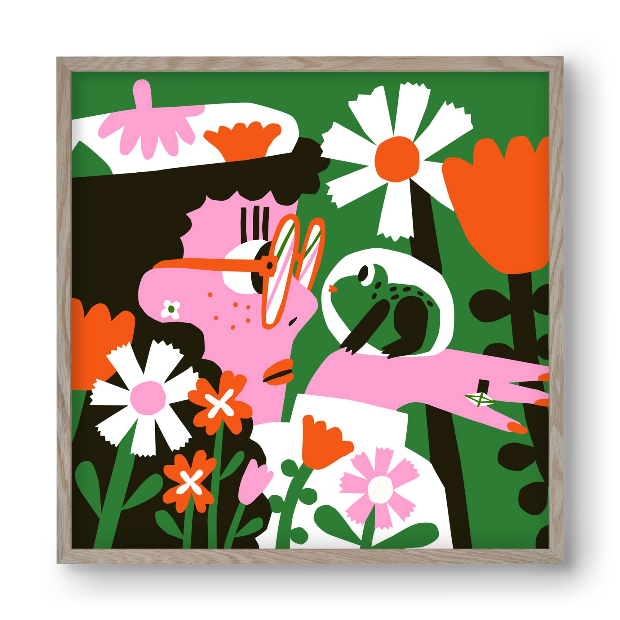 Frog in the garden, 40x40 cm (40x40 cm), Tölgy keret