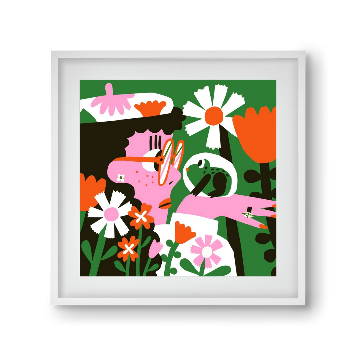 Frog in the garden, 30x30 cm (20x20 cm), Fehér keret, paszpartuval