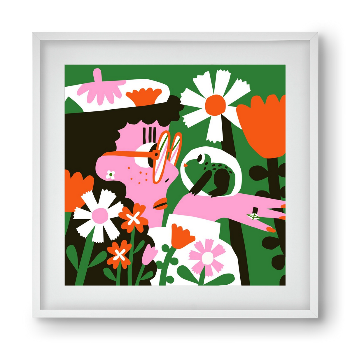 Frog in the garden, 40x40 cm (30x30 cm), Fehér keret, paszpartuval