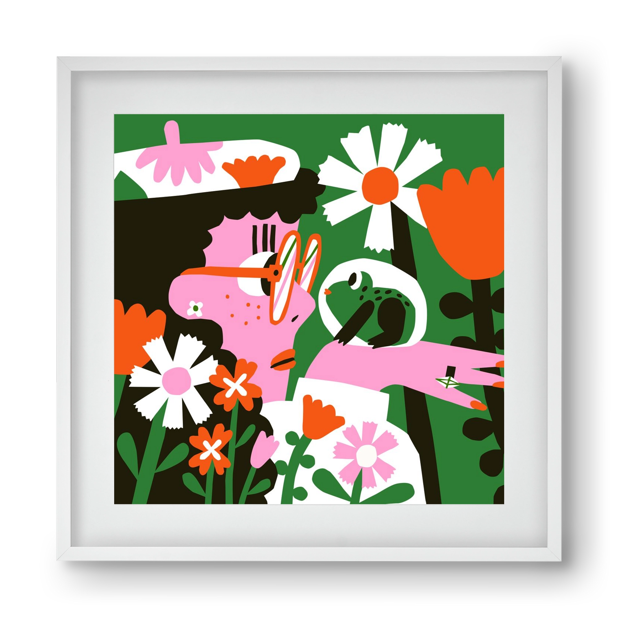 Frog in the garden, 40x40 cm (30x30 cm), Fehér keret, paszpartuval