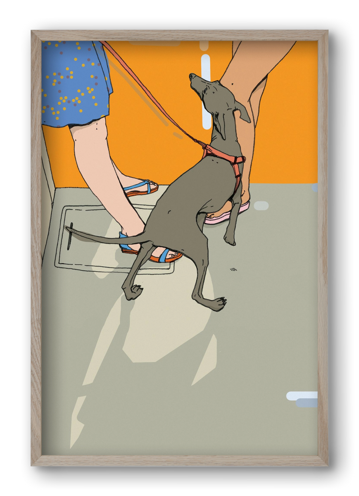 Kutya a villamoson, 40x60 cm (40x60 cm), Tölgy keret