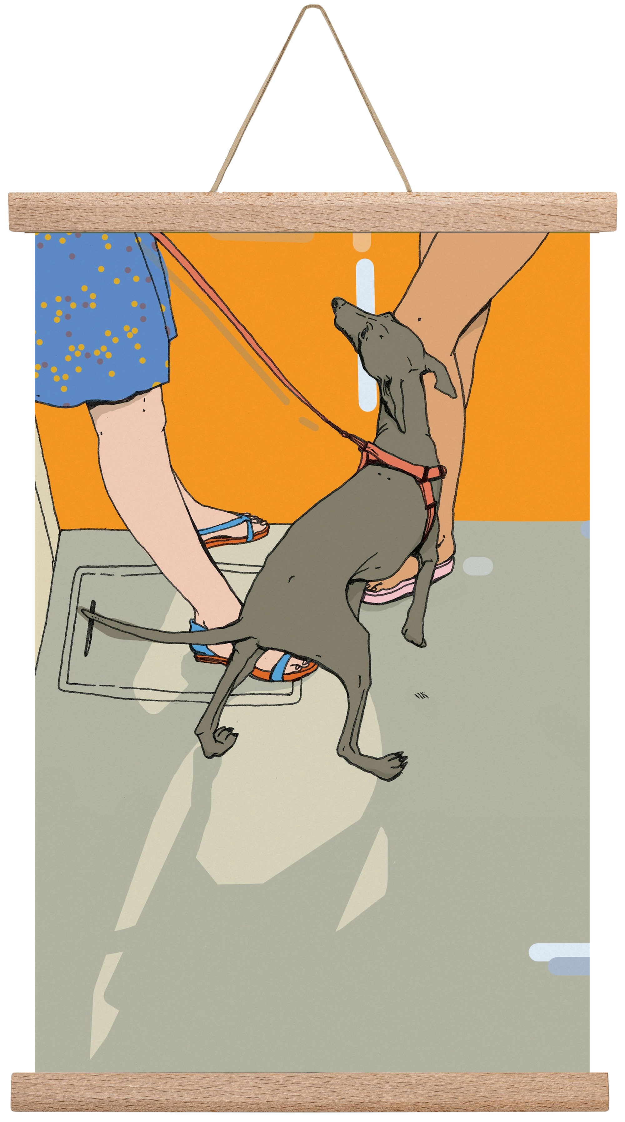 Kutya a villamoson, 30x45 cm (30x45 cm), Tölgy akasztó