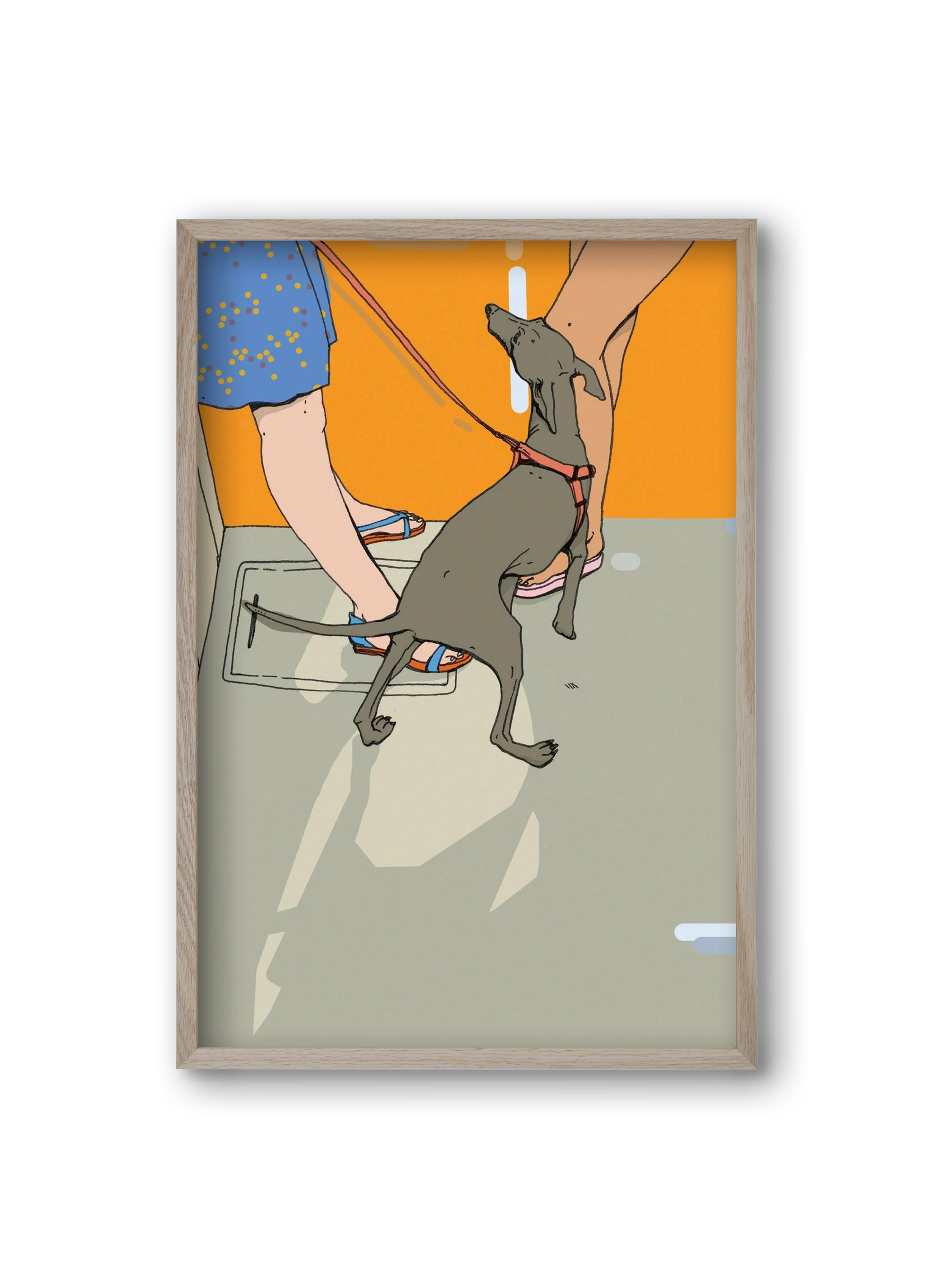 Kutya a villamoson, 20x30 cm (20x30 cm), Tölgy keret