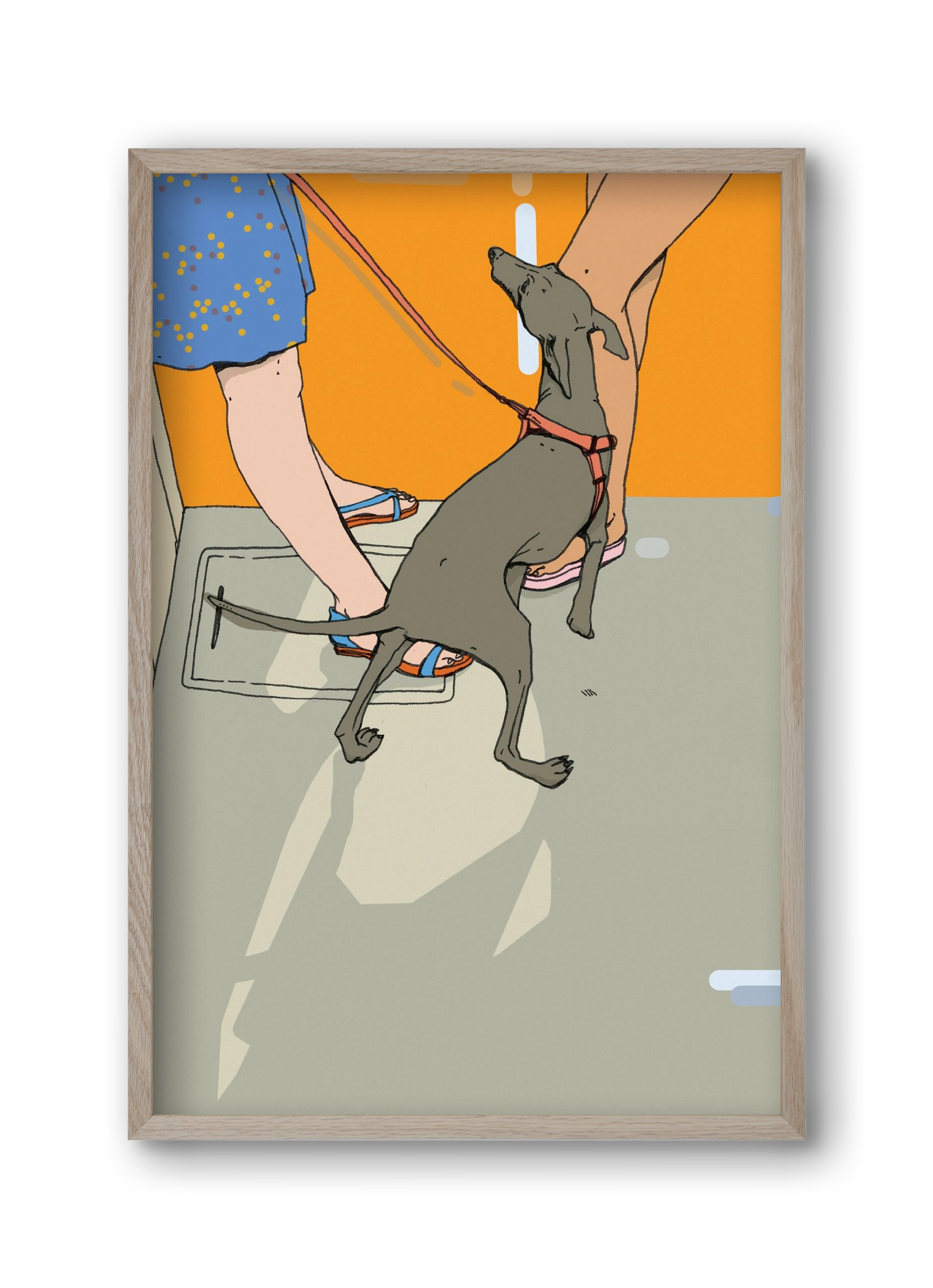 Kutya a villamoson, 30x45 cm (30x45 cm), Tölgy keret
