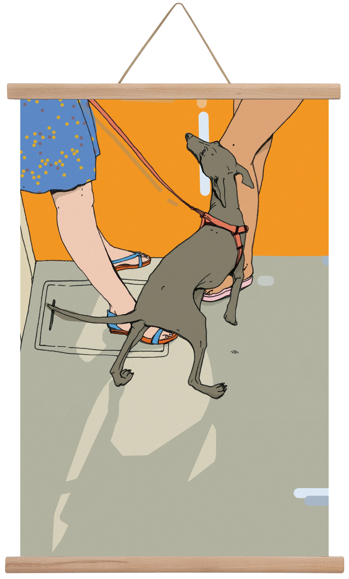 Kutya a villamoson, 40x60 cm (40x60 cm), Tölgy akasztó