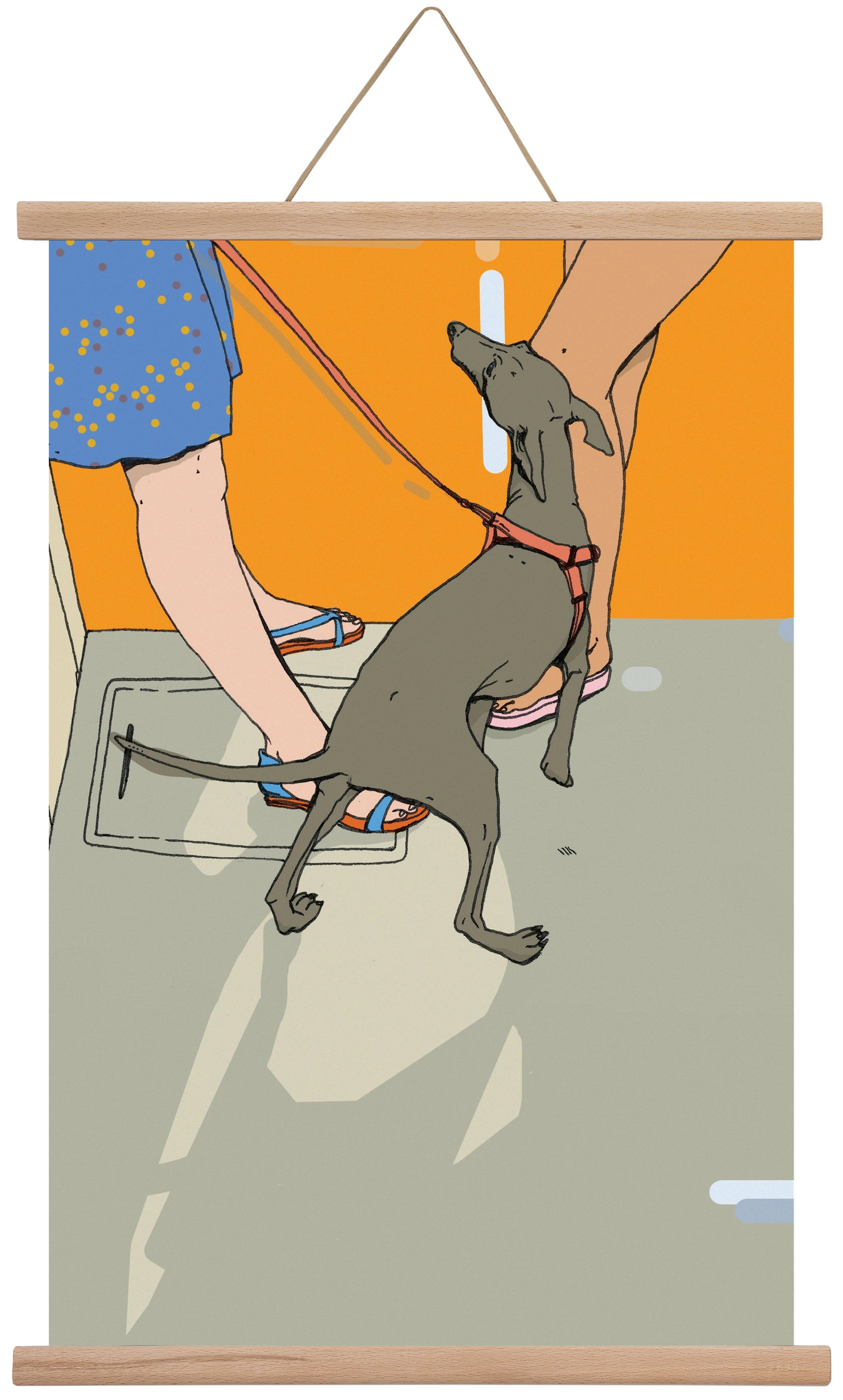 Kutya a villamoson, 40x60 cm (40x60 cm), Tölgy akasztó