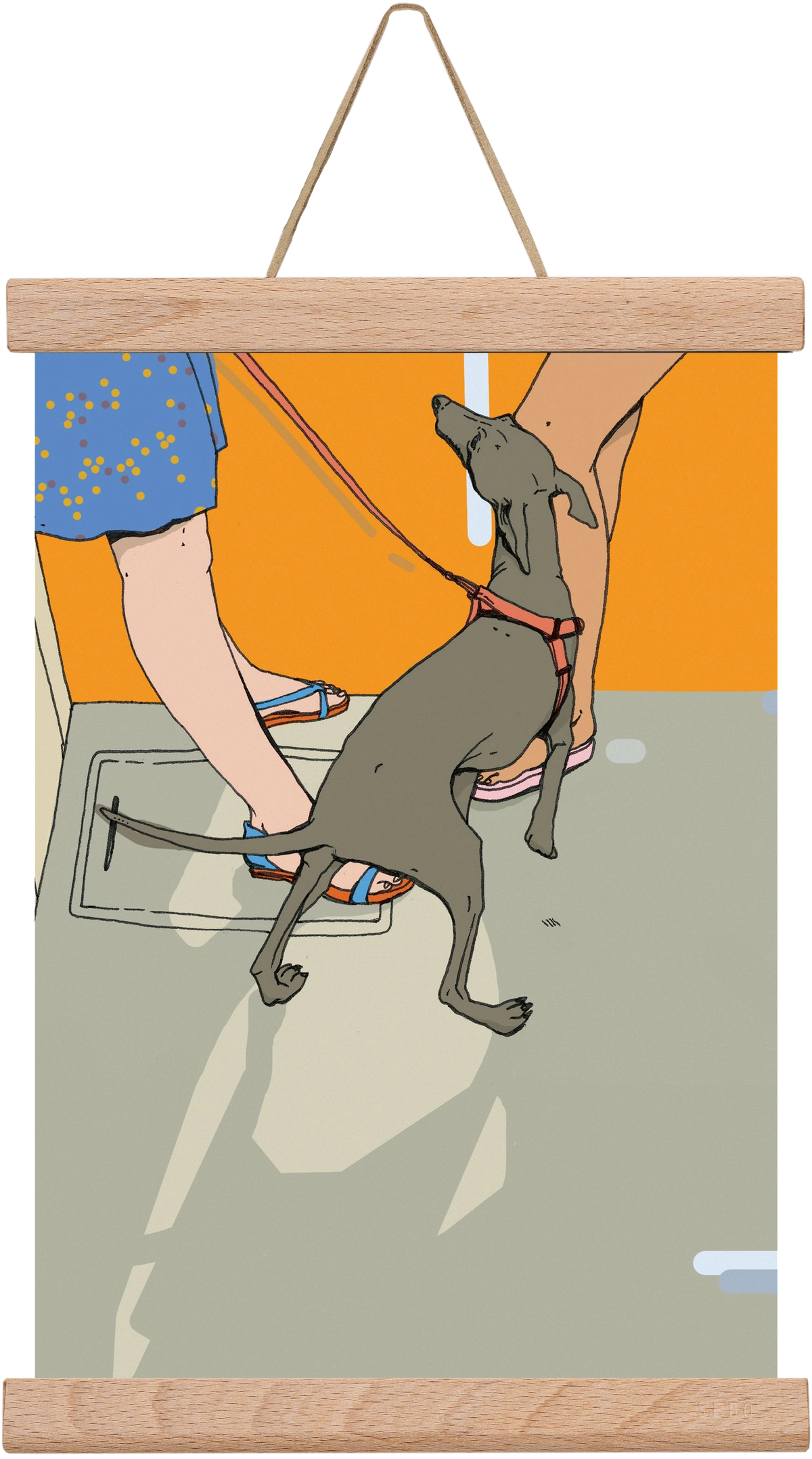 Kutya a villamoson, 20x30 cm (20x30 cm), Tölgy akasztó