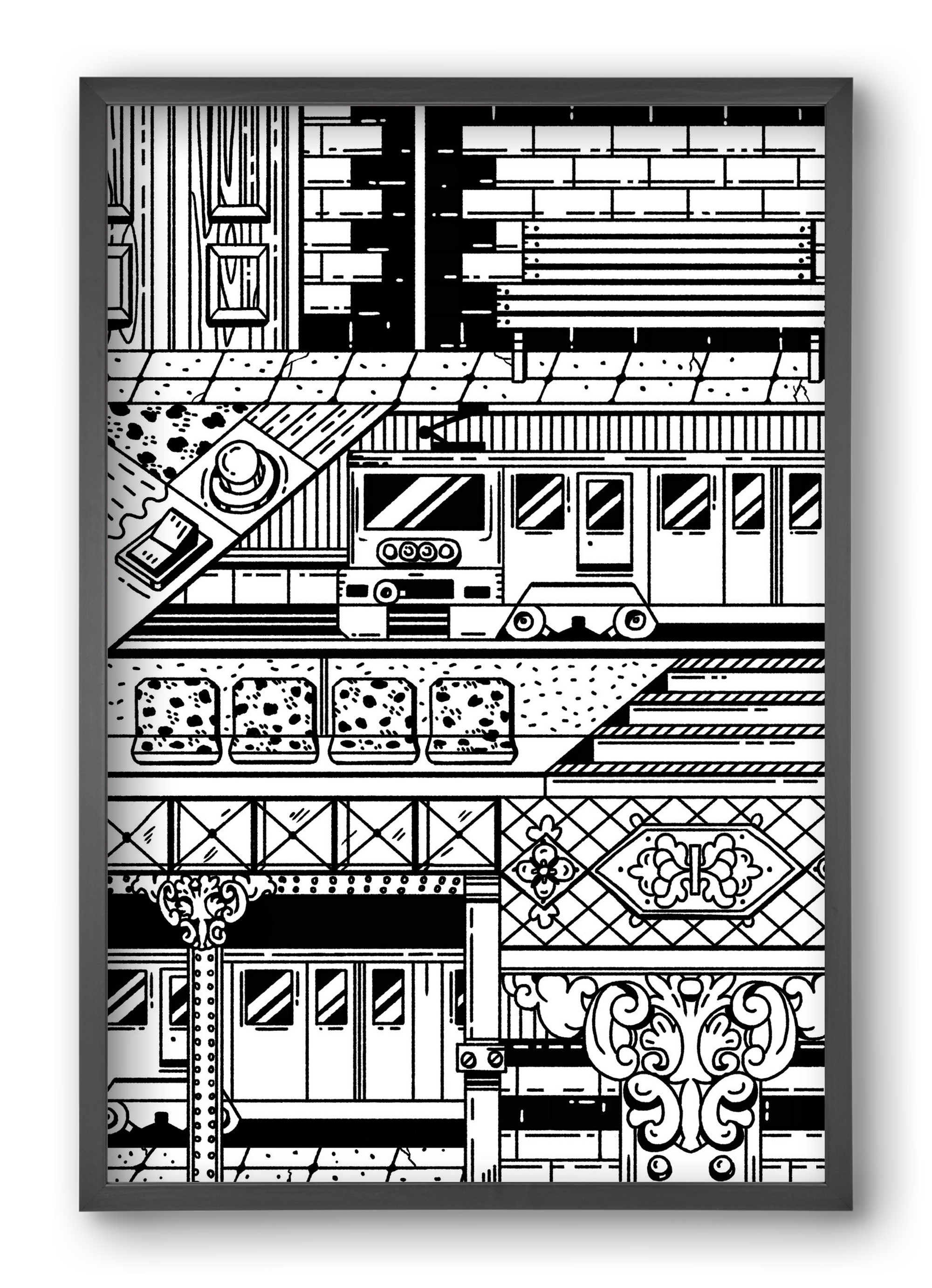 Kisföldalatti fekete fehér, 40x60 cm (40x60 cm), Fekete keret