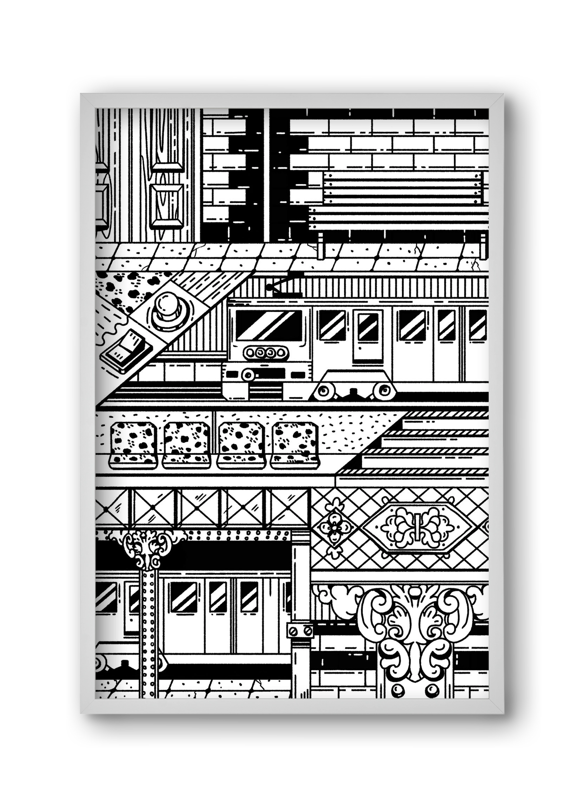 Kisföldalatti fekete fehér, 30x45 cm (30x45 cm), Fehér keret