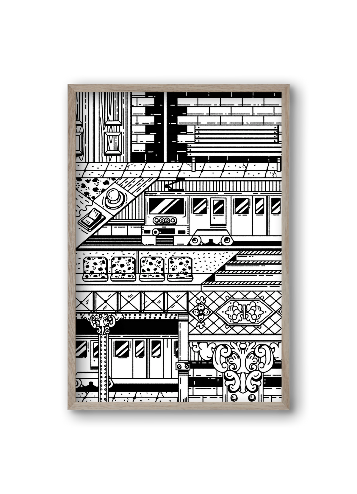 Kisföldalatti fekete fehér, 20x30 cm (20x30 cm), Tölgy keret