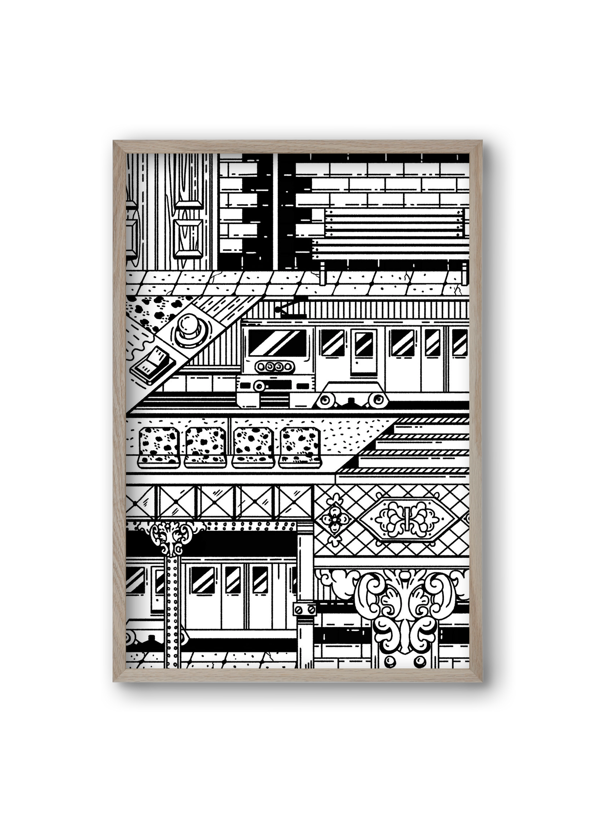 Kisföldalatti fekete fehér, 20x30 cm (20x30 cm), Tölgy keret