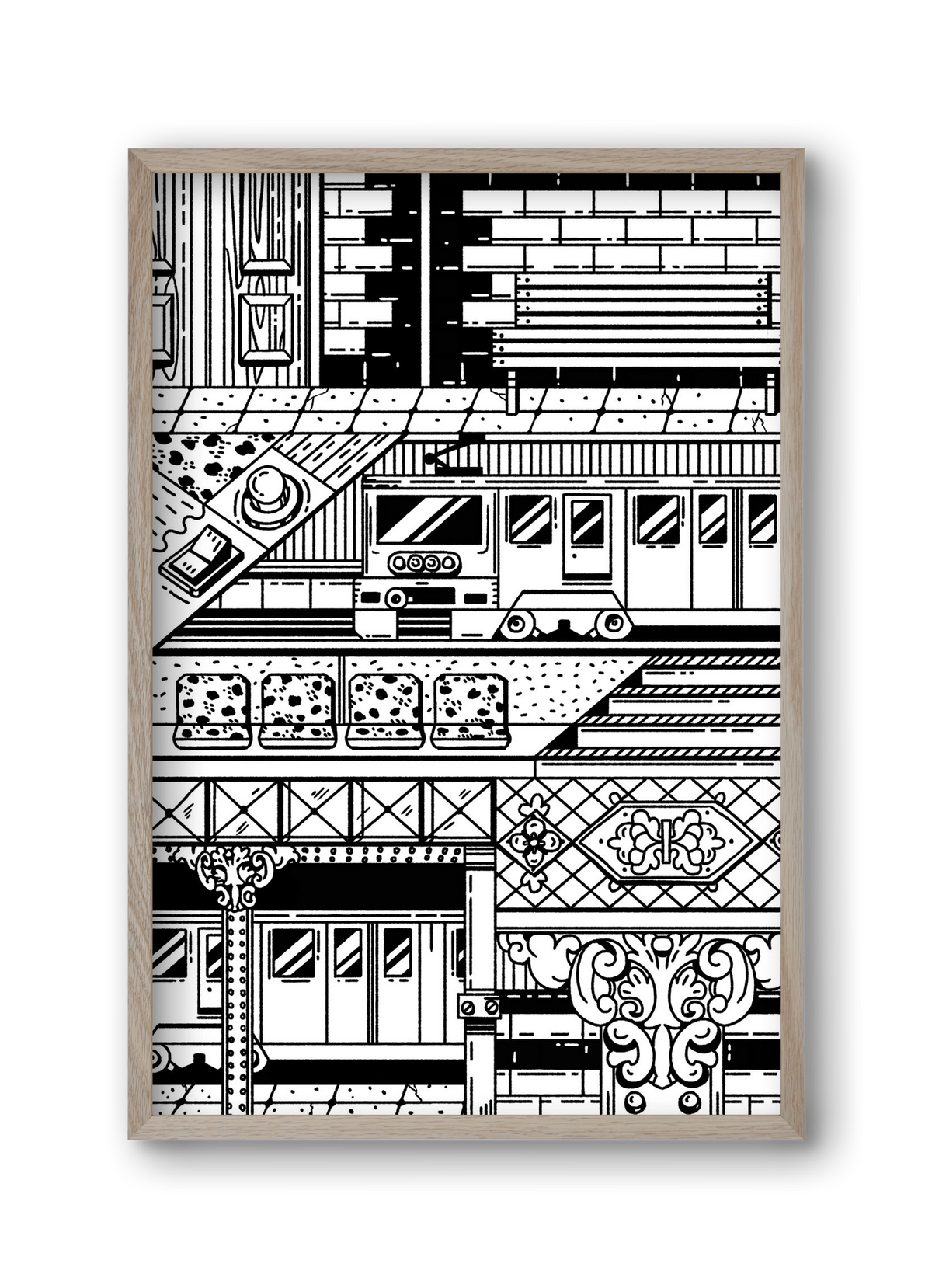 Kisföldalatti fekete fehér, 30x45 cm (30x45 cm), Tölgy keret