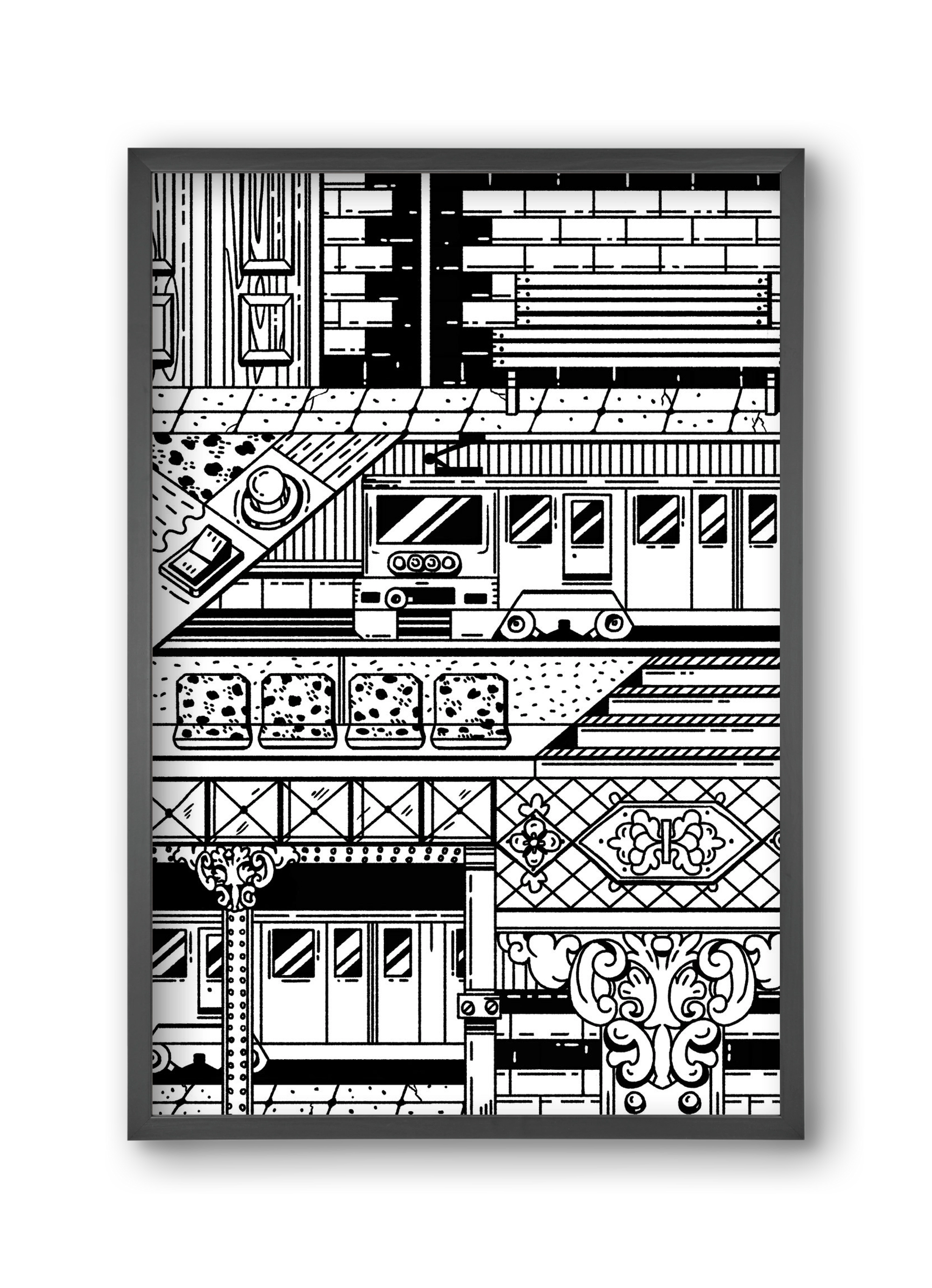 Kisföldalatti fekete fehér, 30x45 cm (30x45 cm), Fekete keret