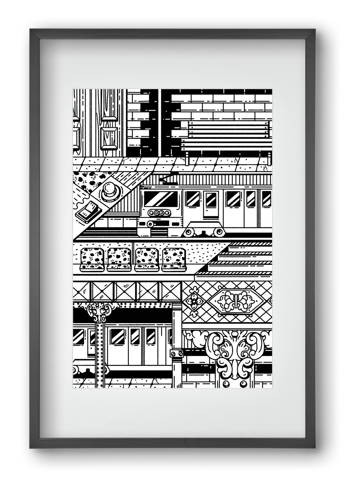 Kisföldalatti fekete fehér, 40x60 cm (30x45 cm), Fekete keret, paszpartuval