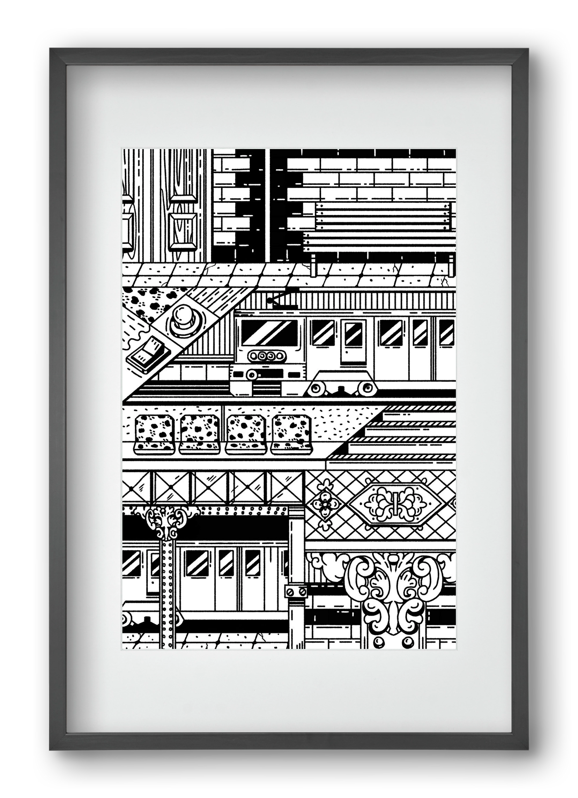 Kisföldalatti fekete fehér, 40x60 cm (30x45 cm), Fekete keret, paszpartuval