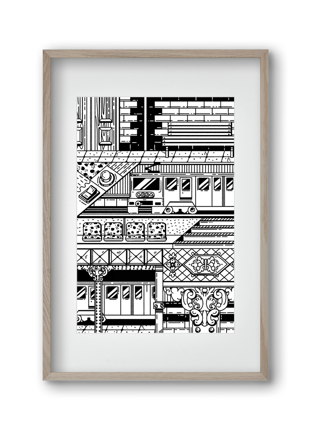 Kisföldalatti fekete fehér, 30x45 cm (20x30 cm), Tölgy keret, paszpartuval