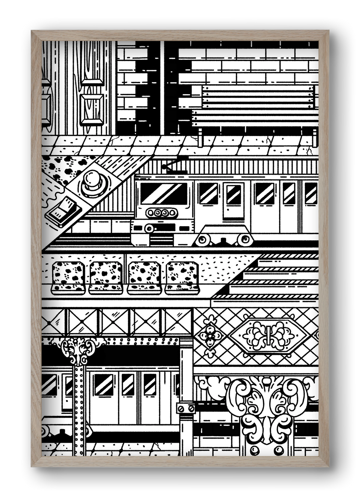 Kisföldalatti fekete fehér, 40x60 cm (40x60 cm), Tölgy keret