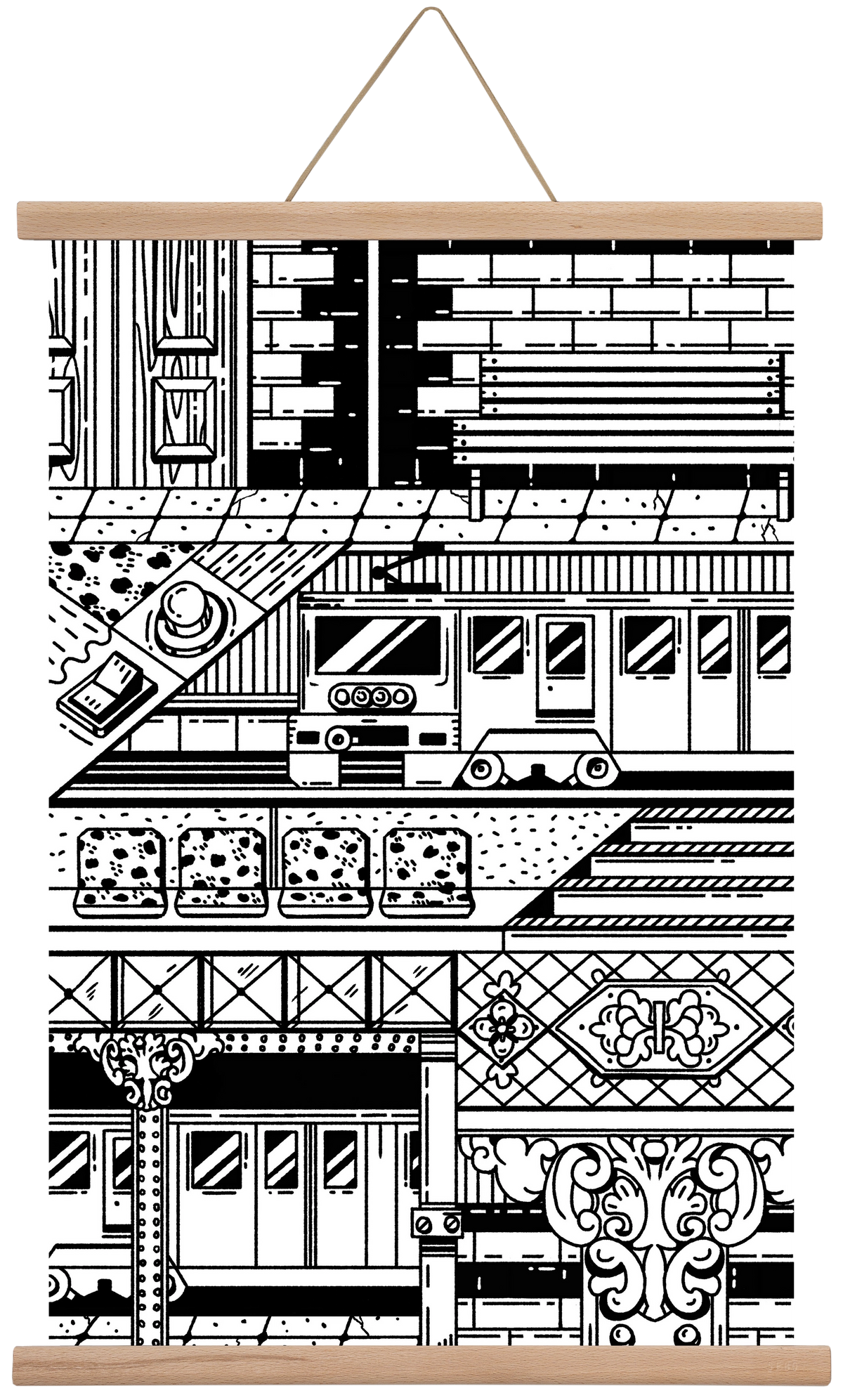 Kisföldalatti fekete fehér, 40x60 cm (40x60 cm), Tölgy akasztó