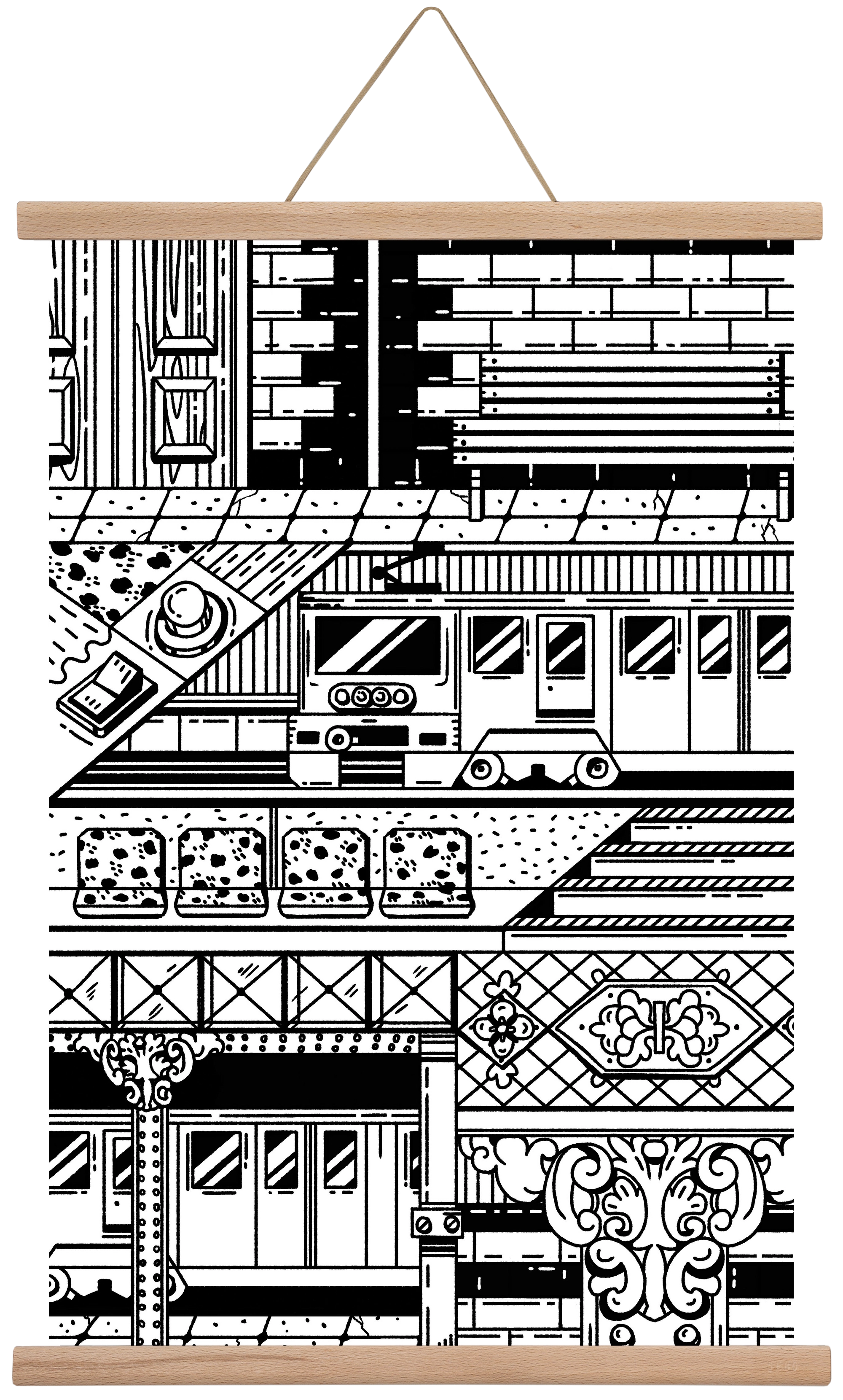 Kisföldalatti fekete fehér, 40x60 cm (40x60 cm), Tölgy akasztó