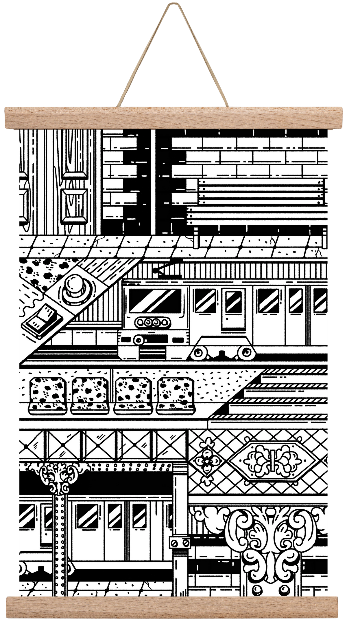 Kisföldalatti fekete fehér, 30x45 cm (30x45 cm), Tölgy akasztó