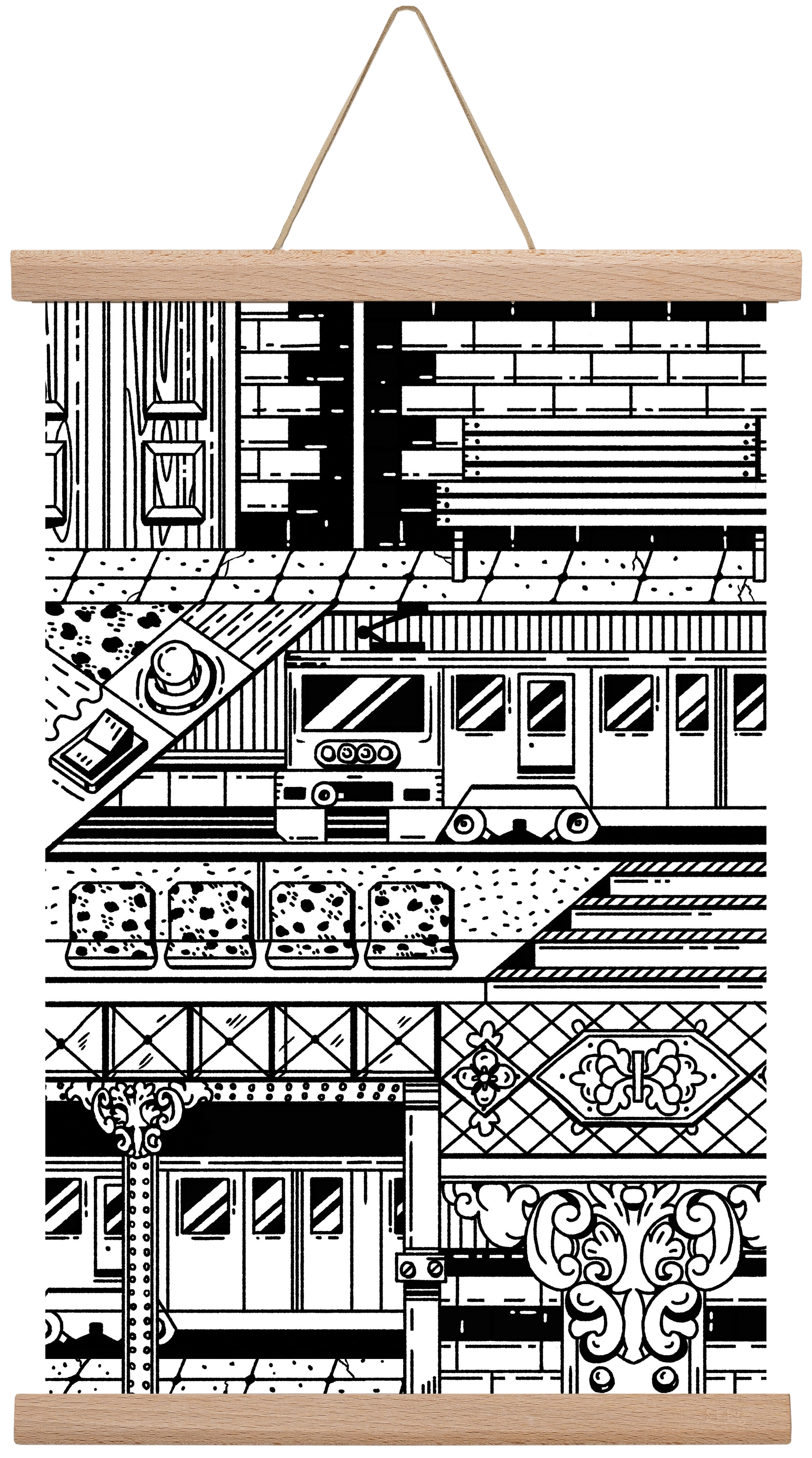 Kisföldalatti fekete fehér, 30x45 cm (30x45 cm), Tölgy akasztó