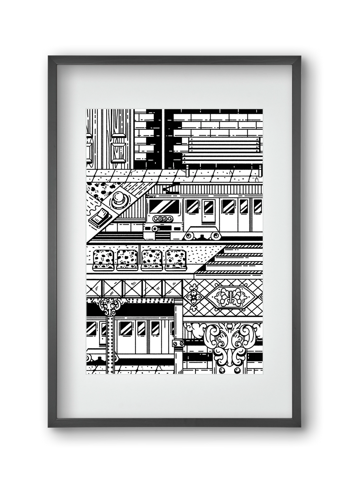 Kisföldalatti fekete fehér, 30x45 cm (20x30 cm), Fekete keret, paszpartuval