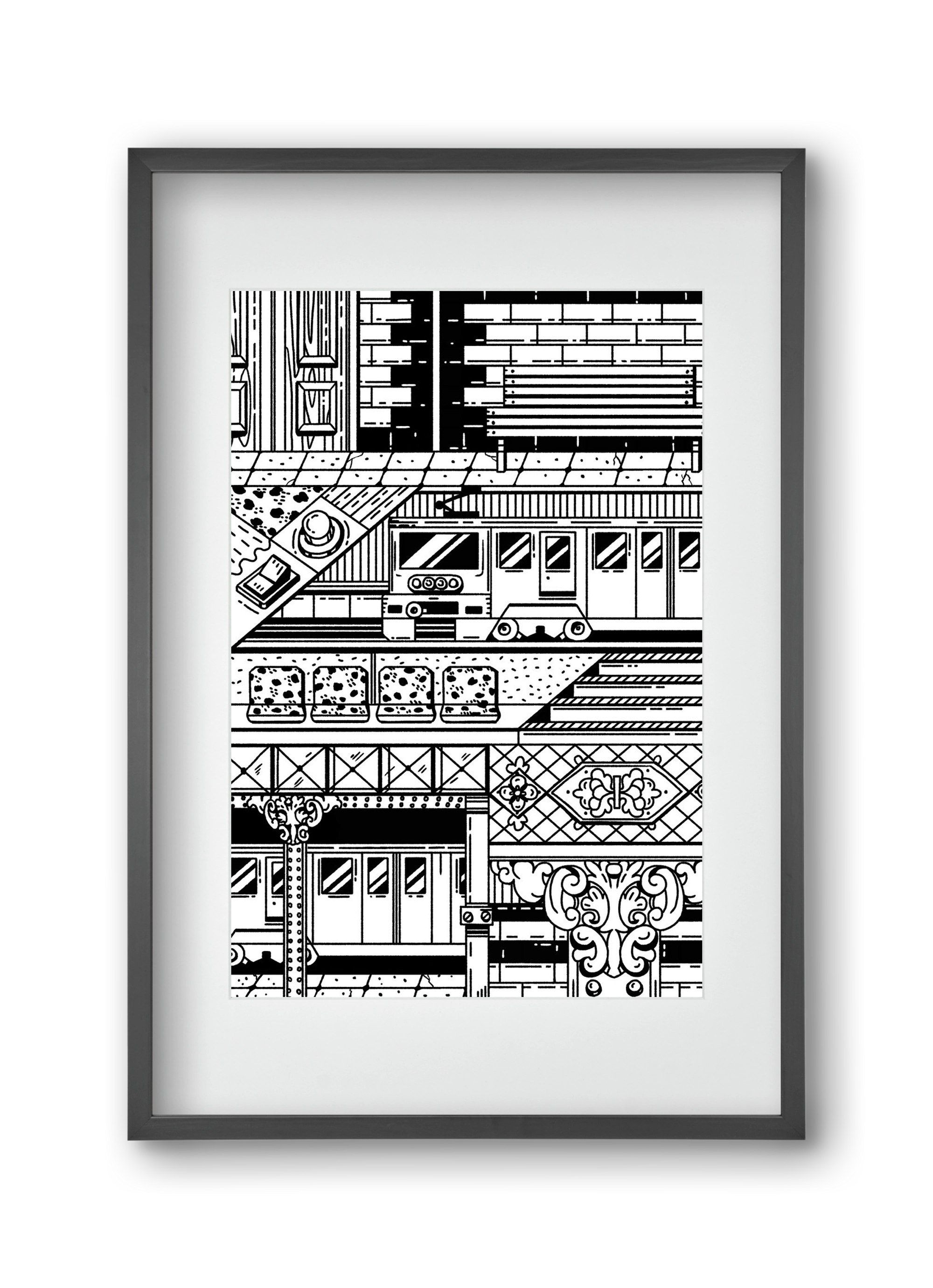 Kisföldalatti fekete fehér, 30x45 cm (20x30 cm), Fekete keret, paszpartuval