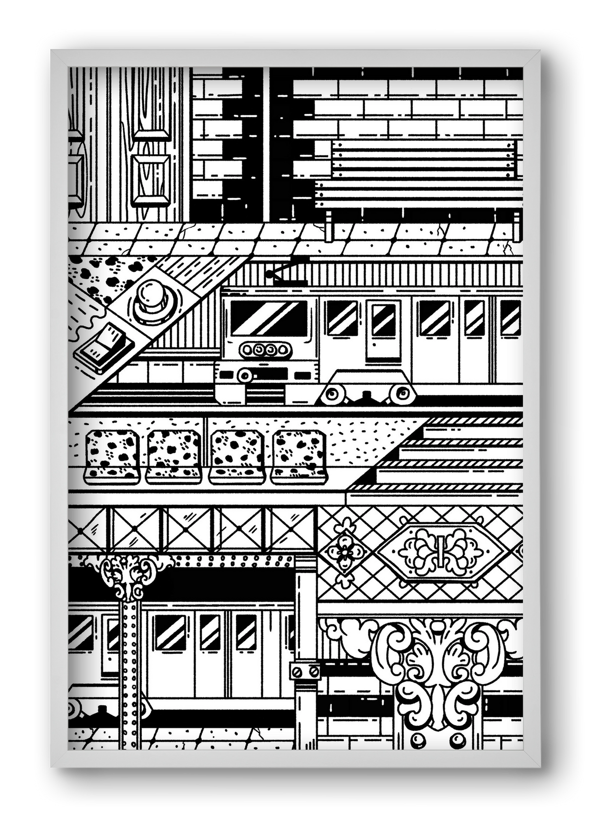 Kisföldalatti fekete fehér, 40x60 cm (40x60 cm), Fehér keret