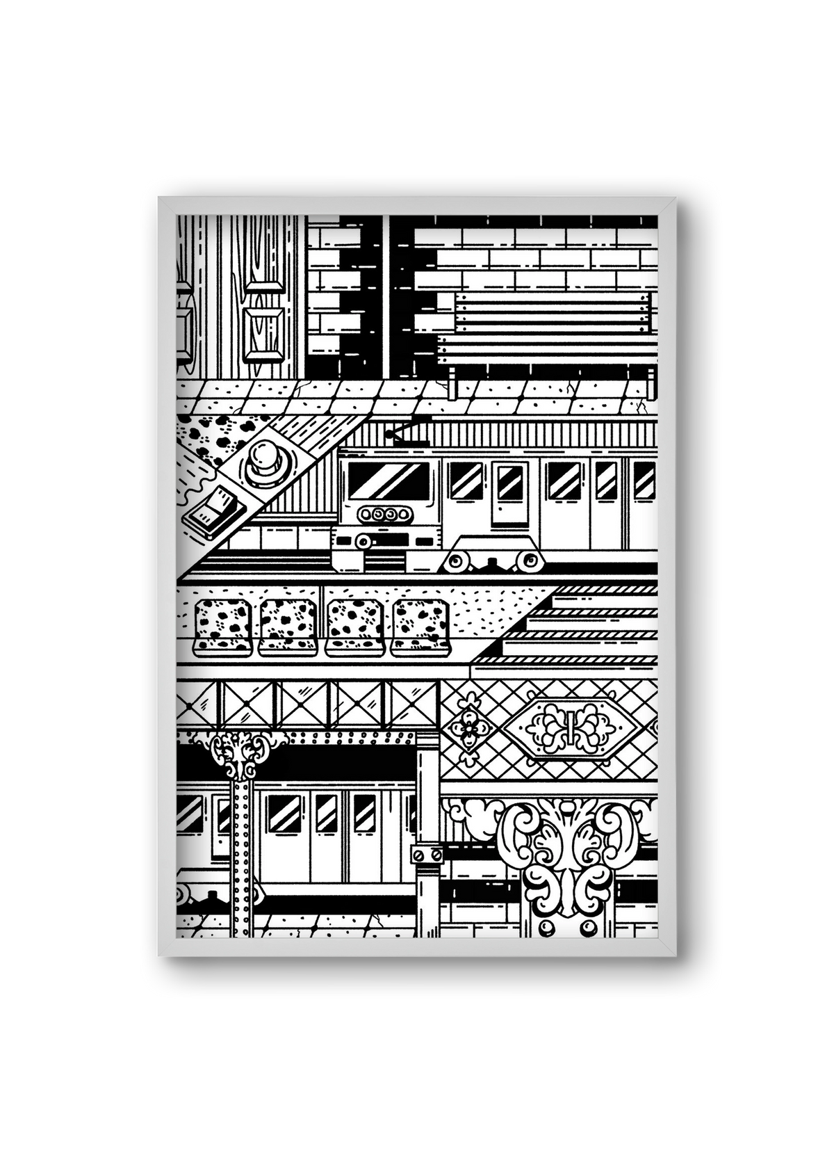 Kisföldalatti fekete fehér, 20x30 cm (20x30 cm), Fehér keret