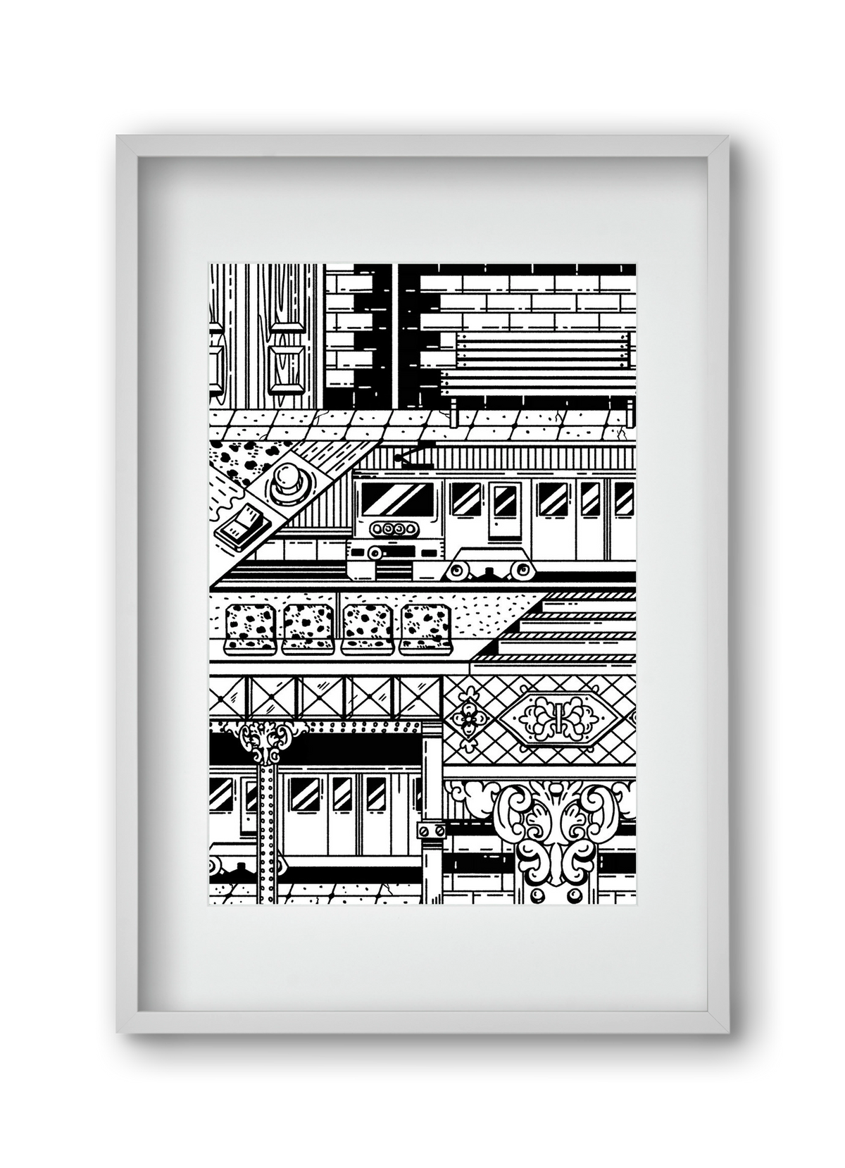 Kisföldalatti fekete fehér, 30x45 cm (20x30 cm), Fehér keret, paszpartuval