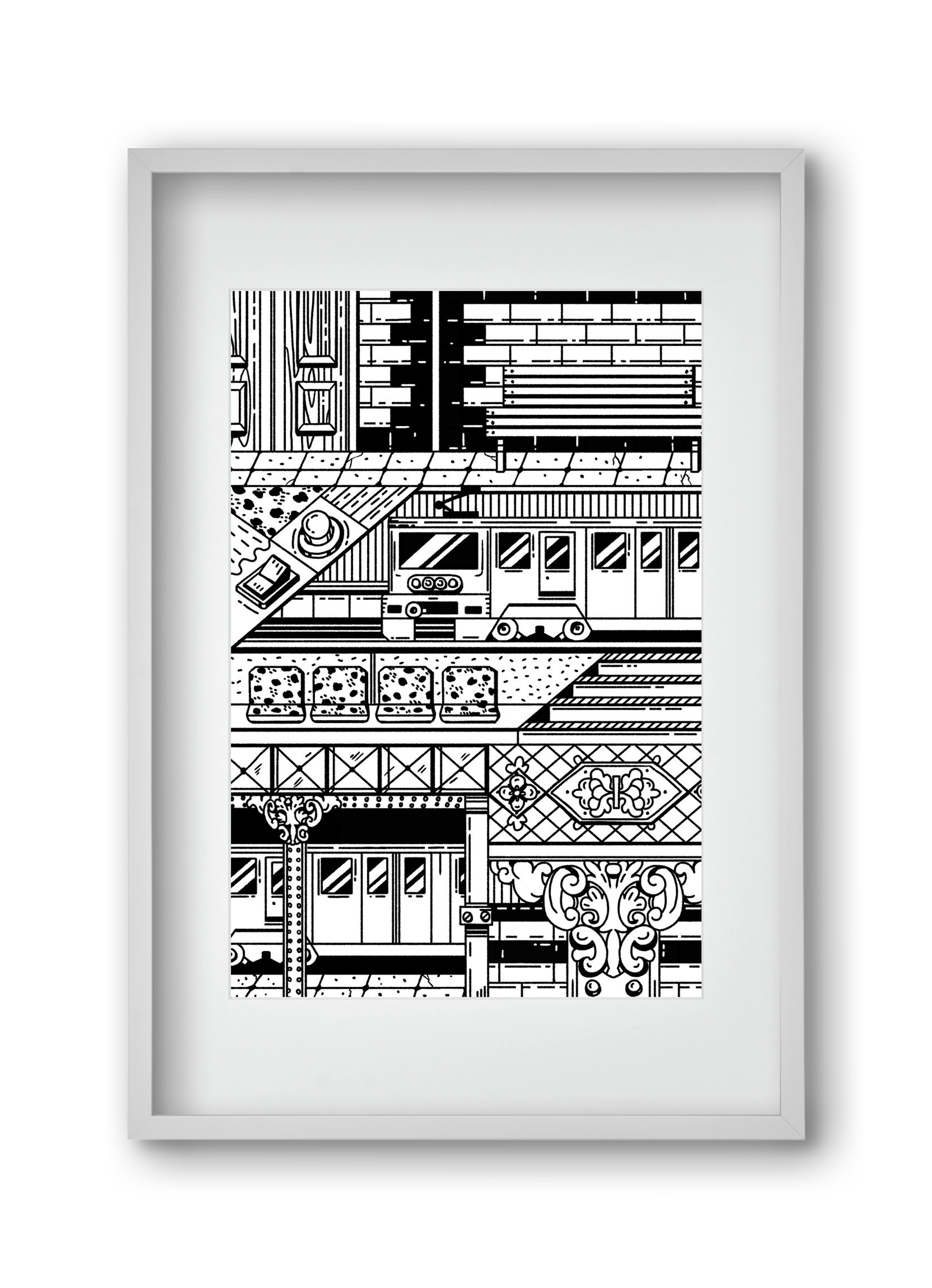 Kisföldalatti fekete fehér, 30x45 cm (20x30 cm), Fehér keret, paszpartuval