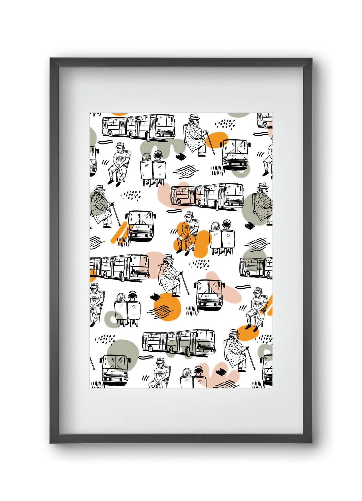 Busz pattern, 30x45 cm (20x30 cm), Fekete keret, paszpartuval