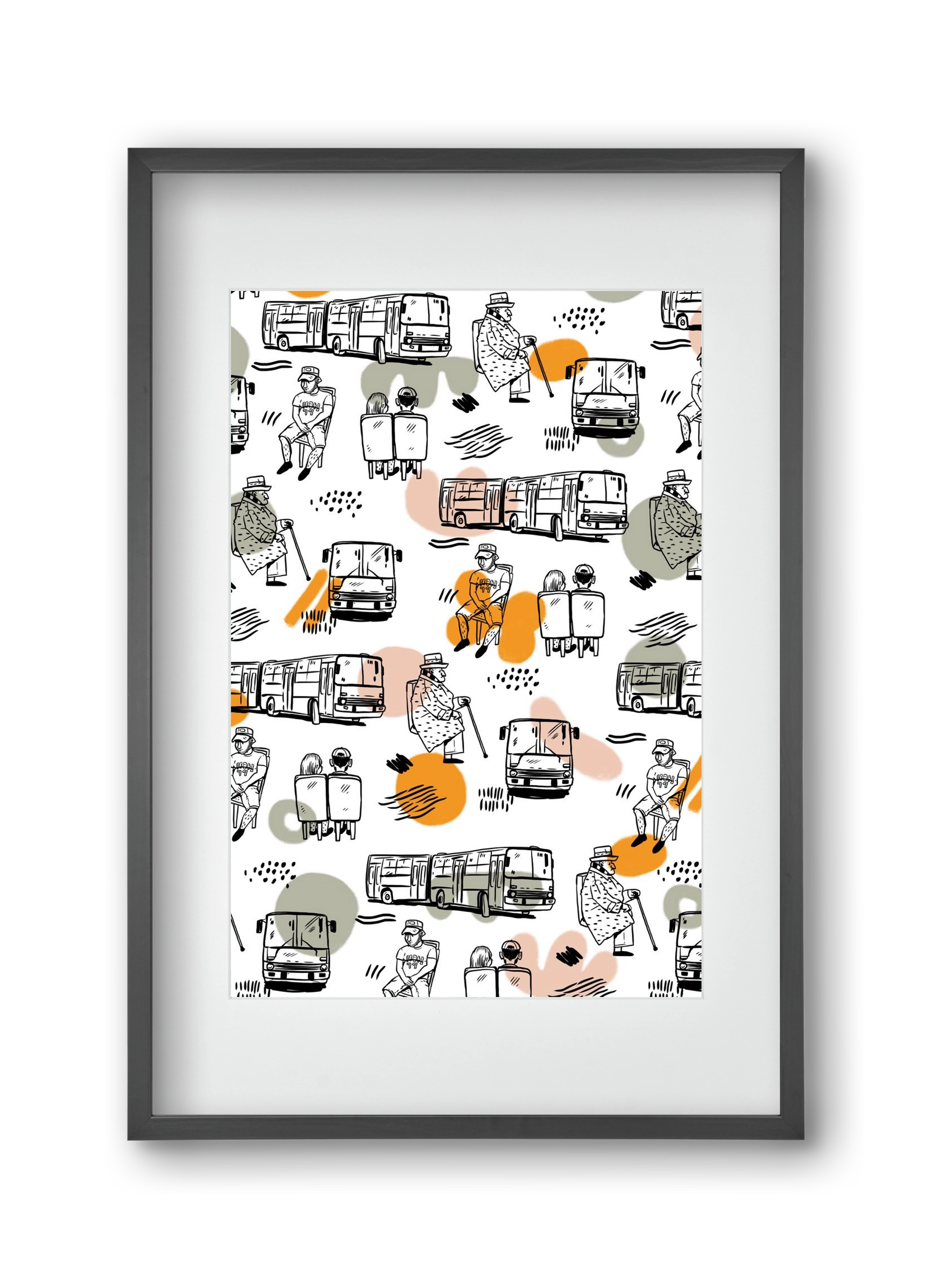 Busz pattern, 30x45 cm (20x30 cm), Fekete keret, paszpartuval