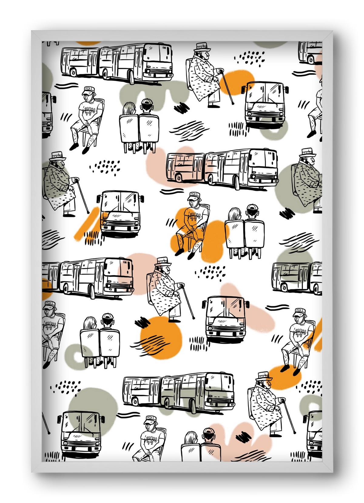 Busz pattern, 40x60 cm (40x60 cm), Fehér keret