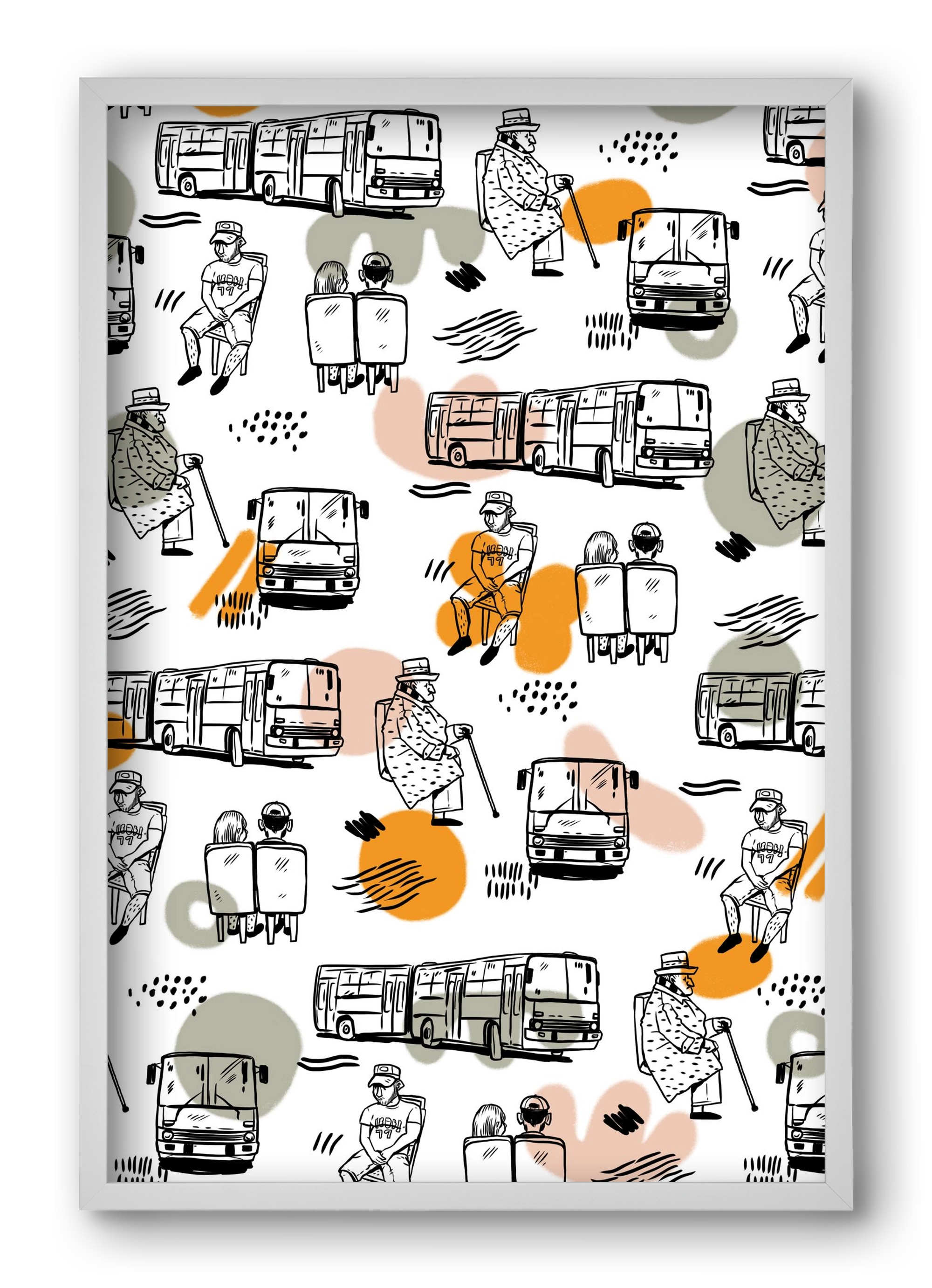 Busz pattern, 40x60 cm (40x60 cm), Fehér keret