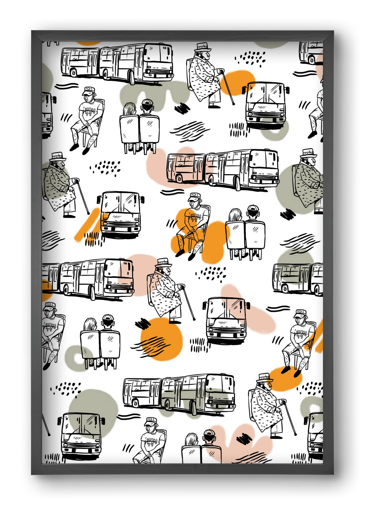 Busz pattern, 40x60 cm (40x60 cm), Fekete keret