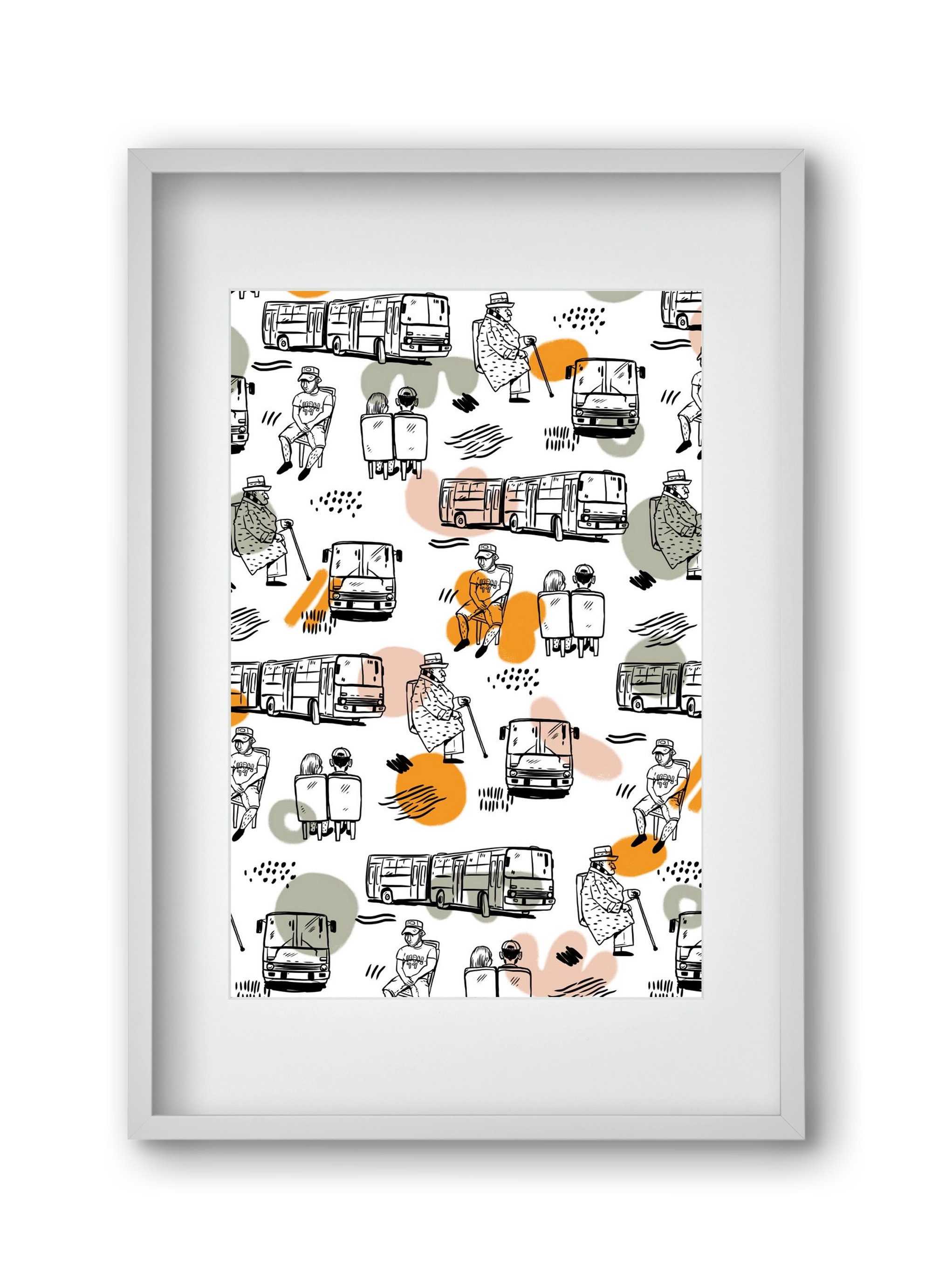 Busz pattern, 30x45 cm (20x30 cm), Fehér keret, paszpartuval
