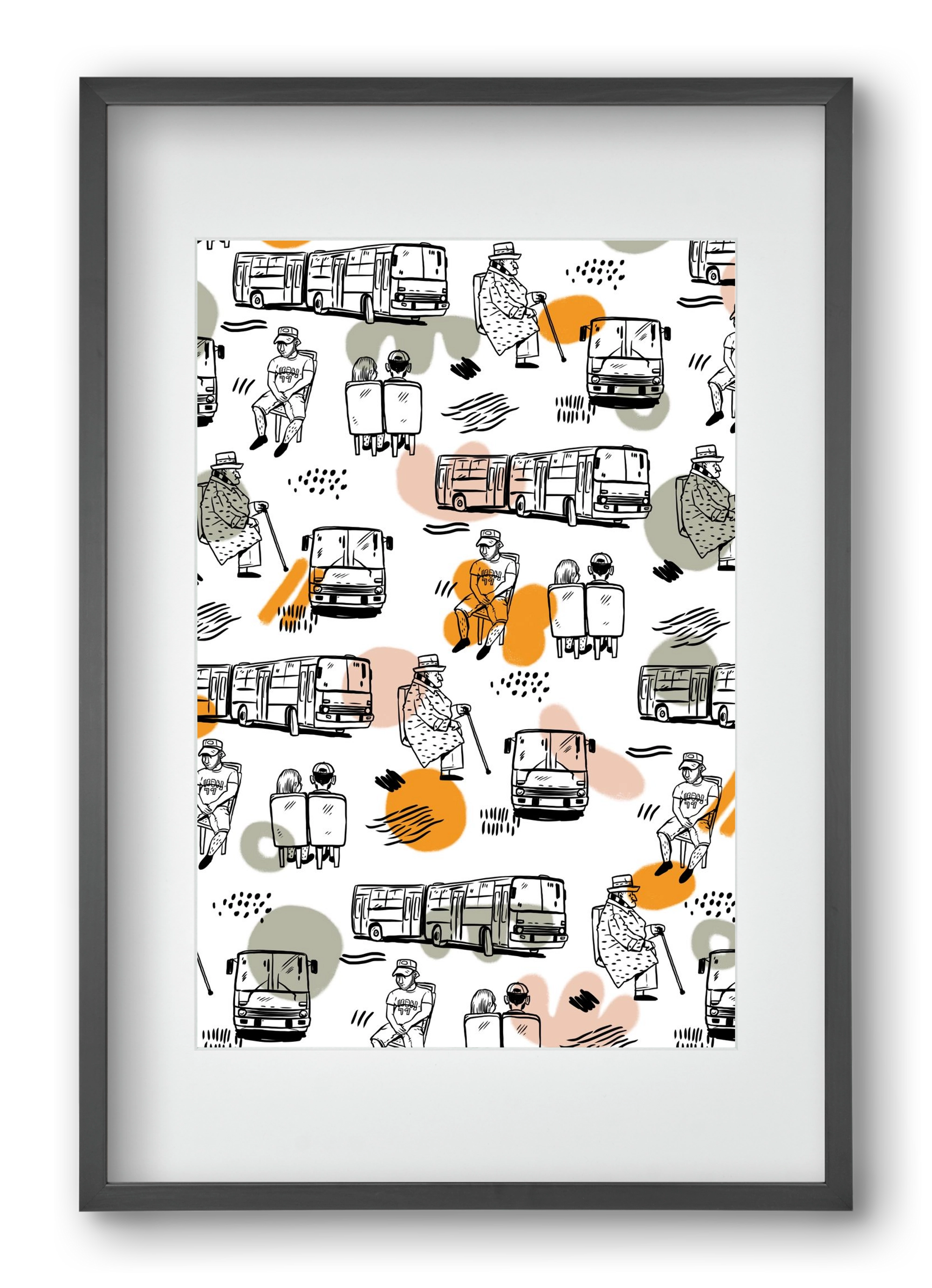 Busz pattern, 40x60 cm (30x45 cm), Fekete keret, paszpartuval