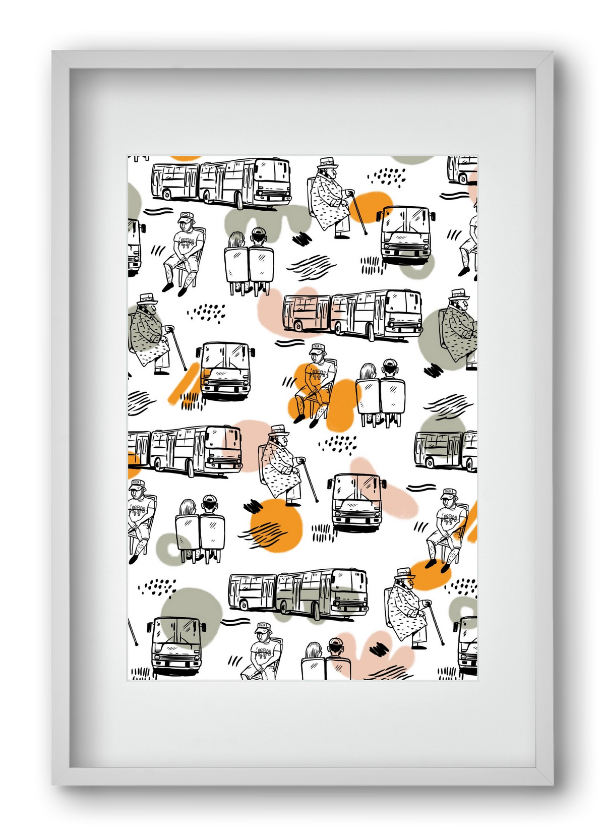 Busz pattern, 40x60 cm (30x45 cm), Fehér keret, paszpartuval