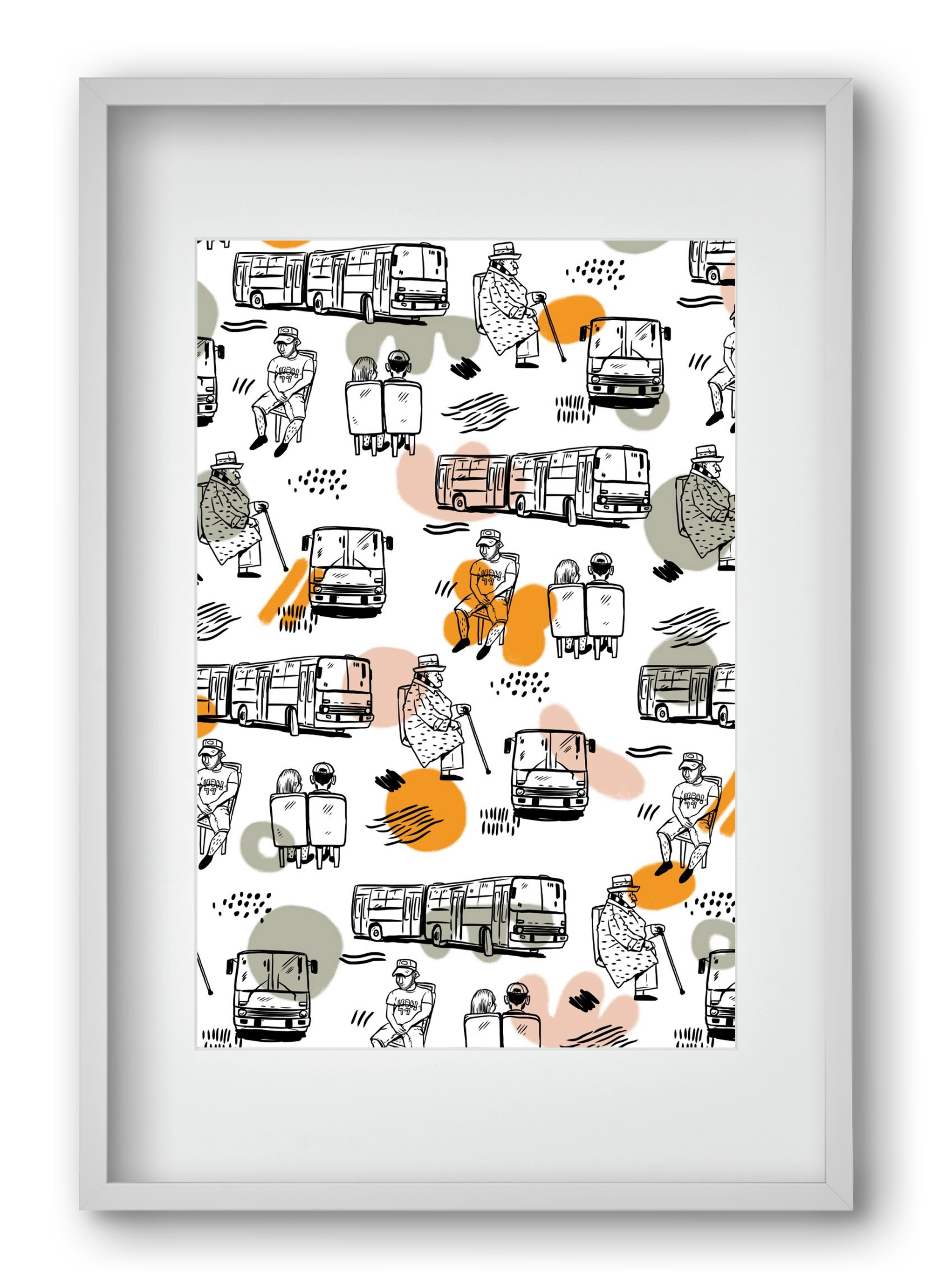 Busz pattern, 40x60 cm (30x45 cm), Fehér keret, paszpartuval