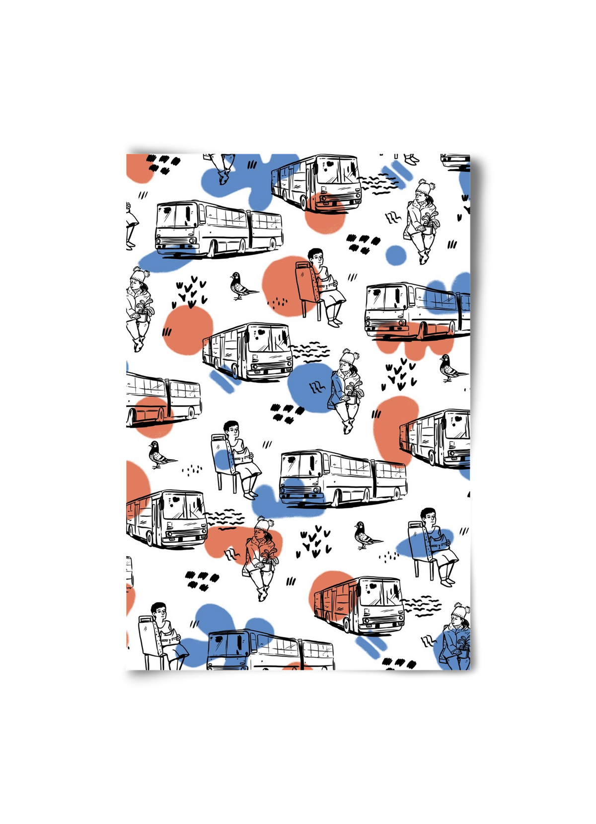 Busz pattern kék-piros, 20x30 cm, Keret nélkül