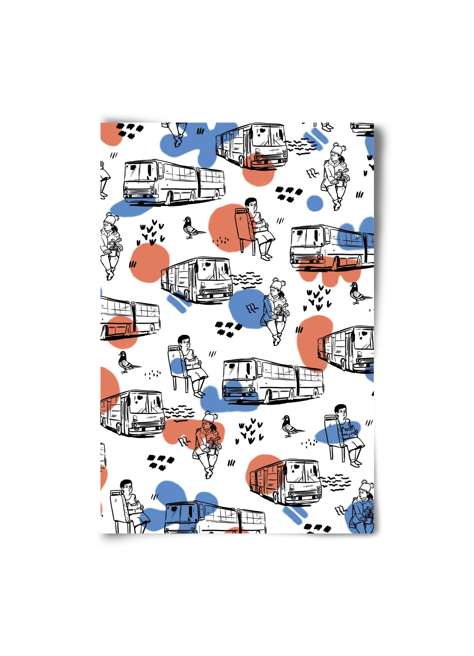 Busz pattern kék-piros, 20x30 cm, Keret nélkül