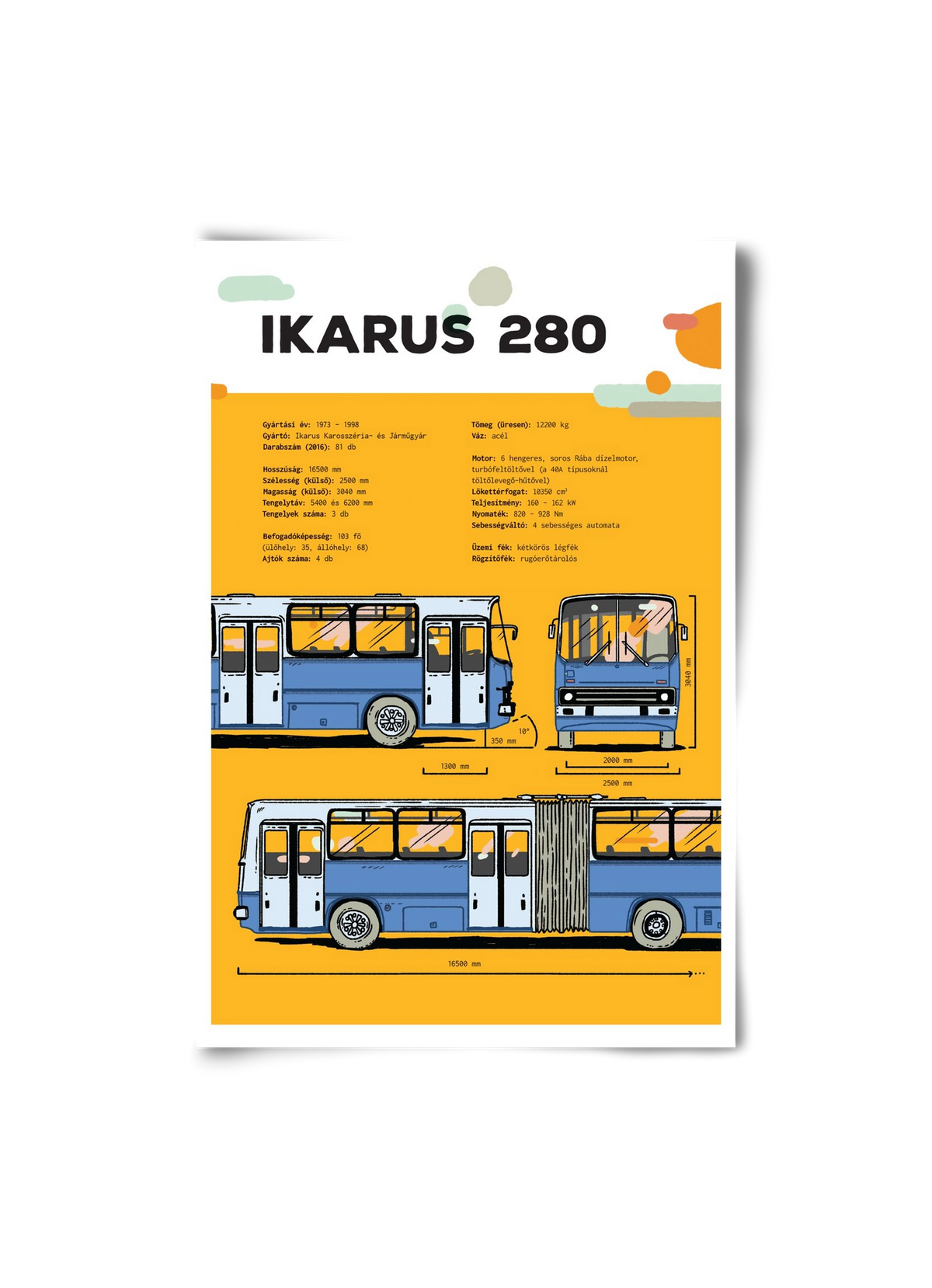 Ikarus 280 jellegrajz, 20x30 cm, Keret nélkül
