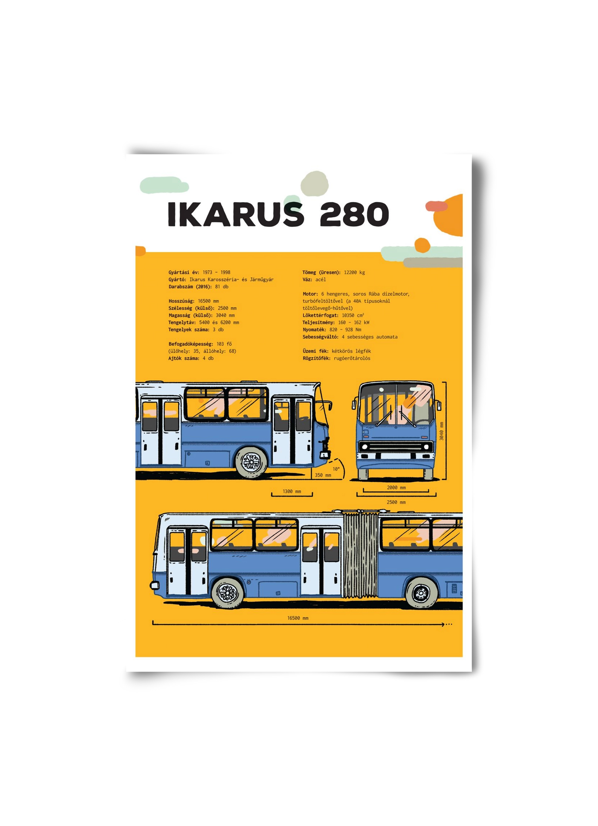 Ikarus 280 jellegrajz, 20x30 cm, Keret nélkül