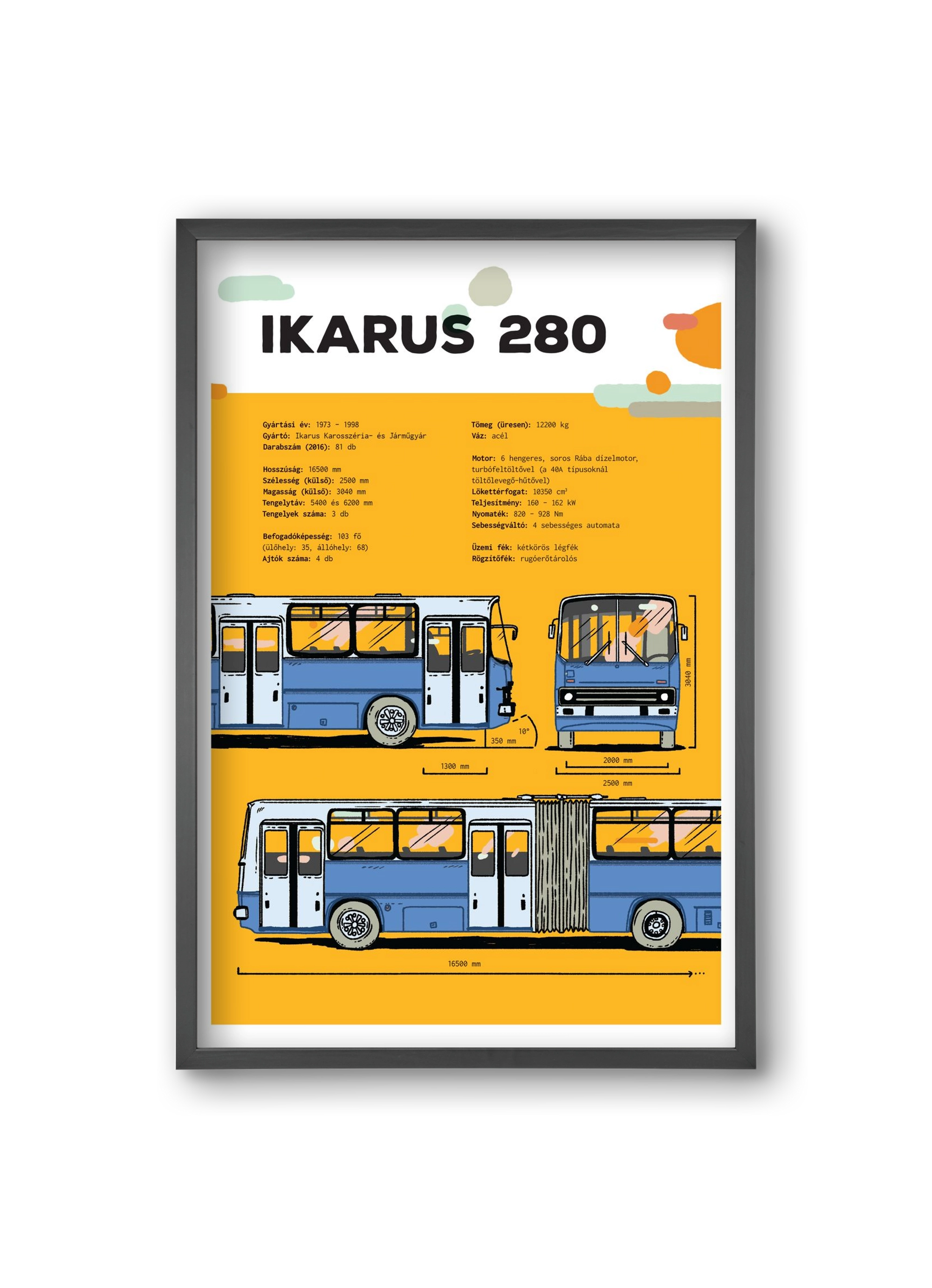Ikarus 280 jellegrajz, 20x30 cm (20x30 cm), Fekete keret